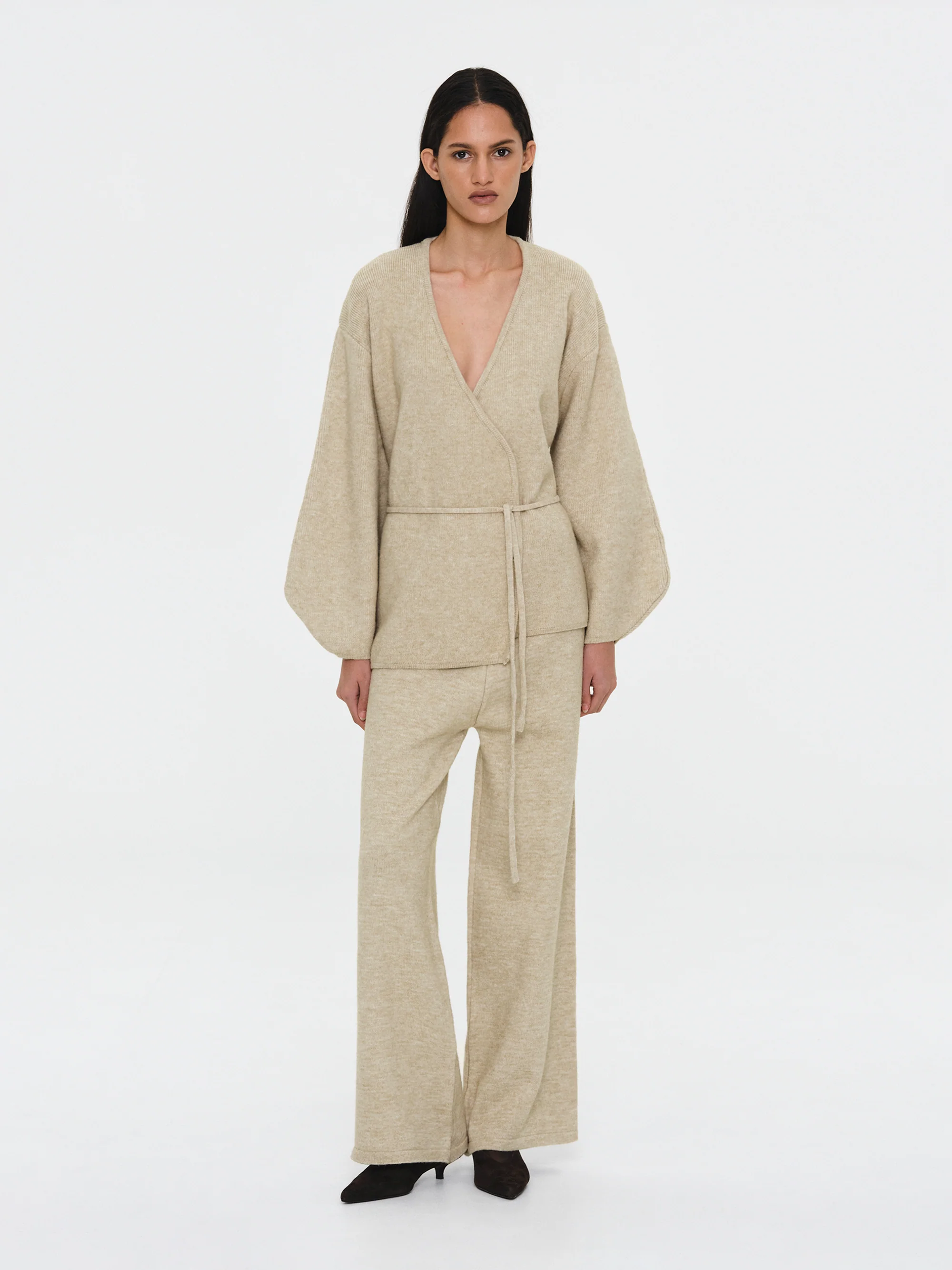 Robe Cardigan & Pants Set, Melange Beige