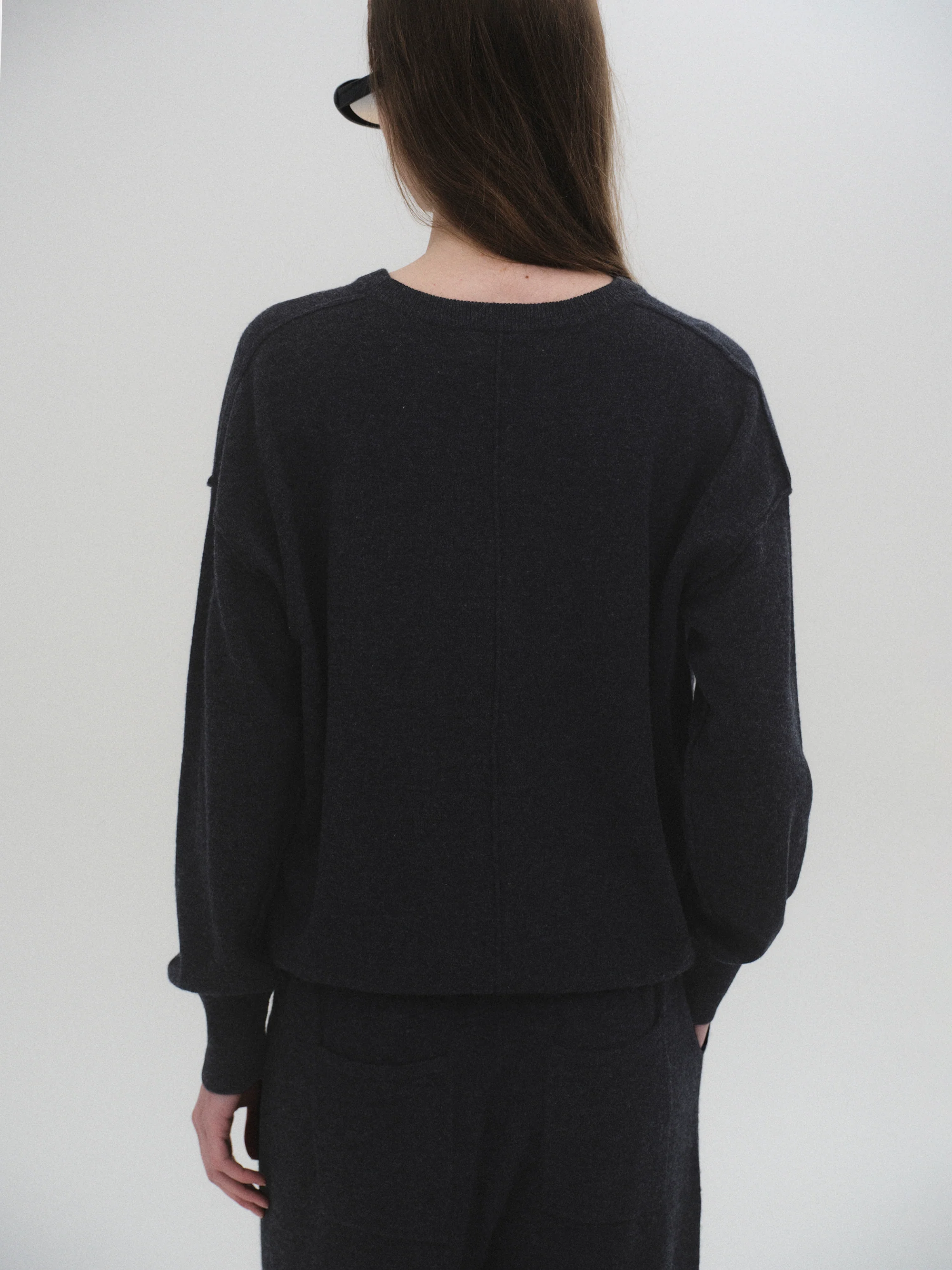 Round-Neck Wool Top, Black - Image 3