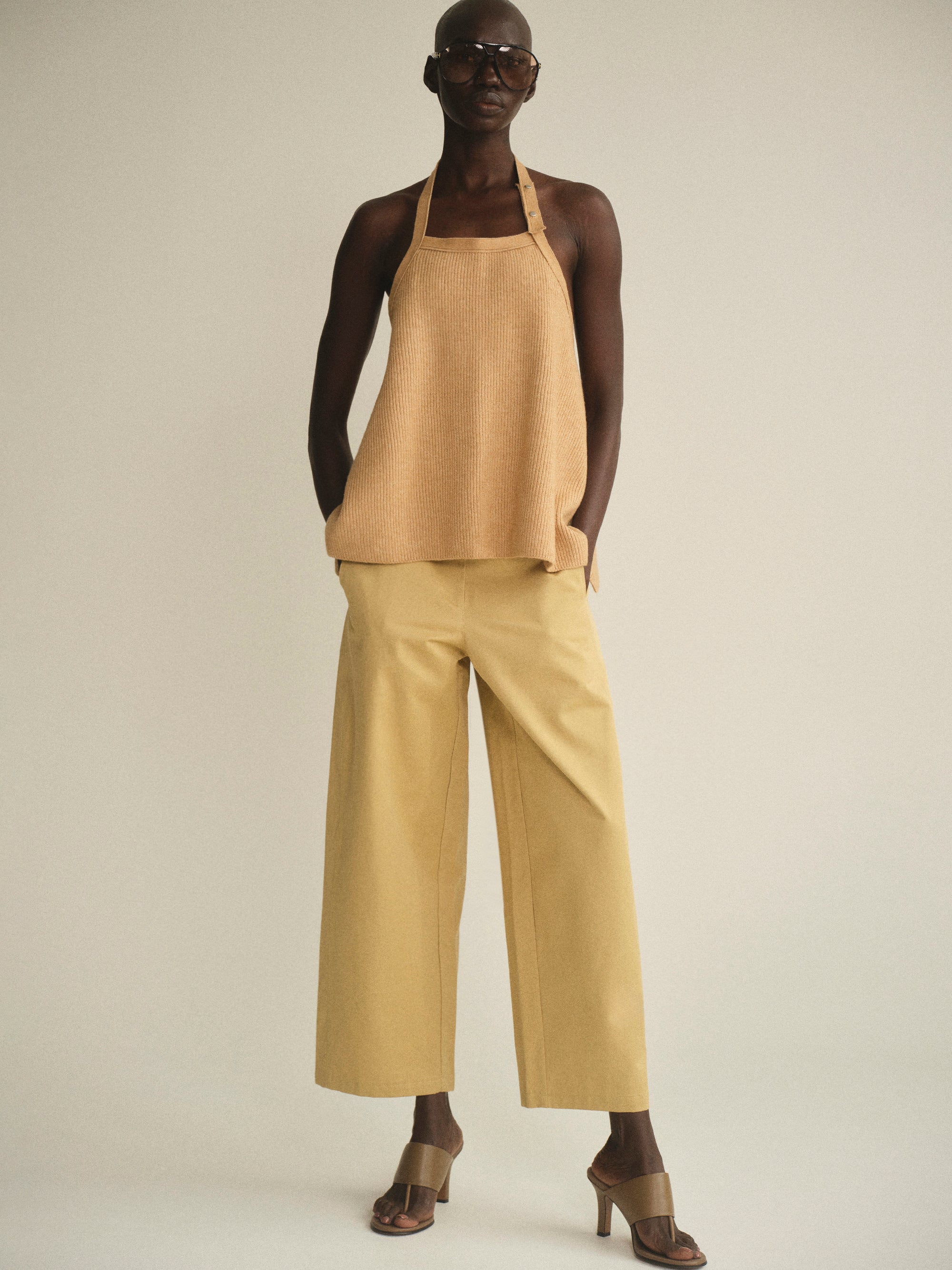 Rounded-Leg Chino Pants, Beige