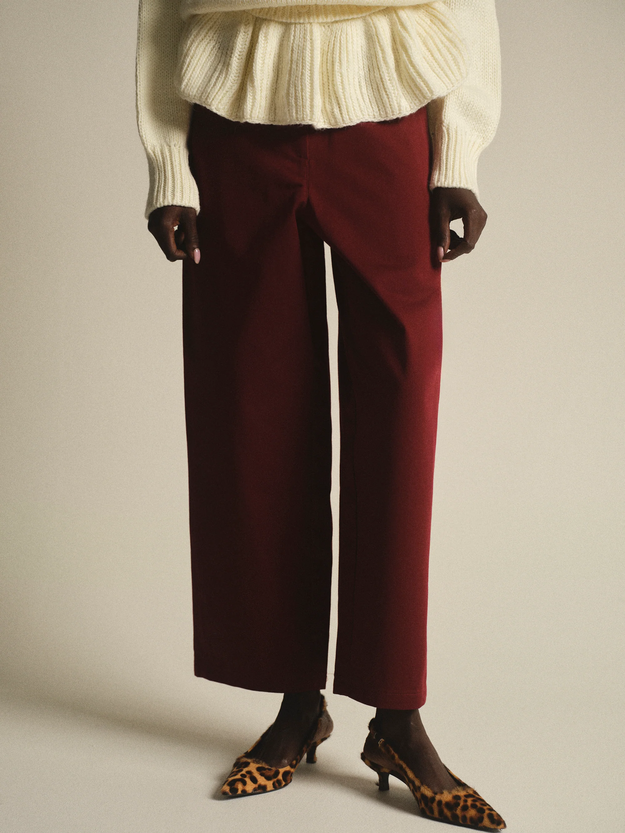 Rounded-Leg Chino Pants, Red