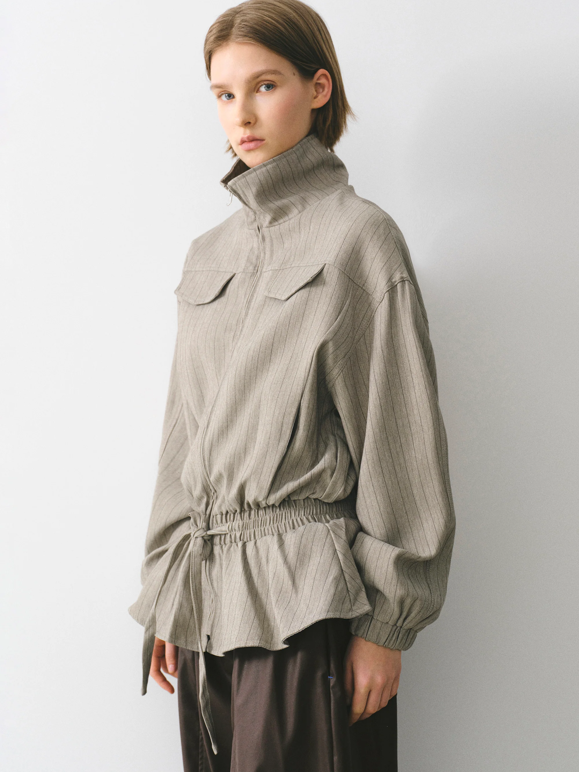 Rowan Drawstring Peplum Track Jacket, Beige