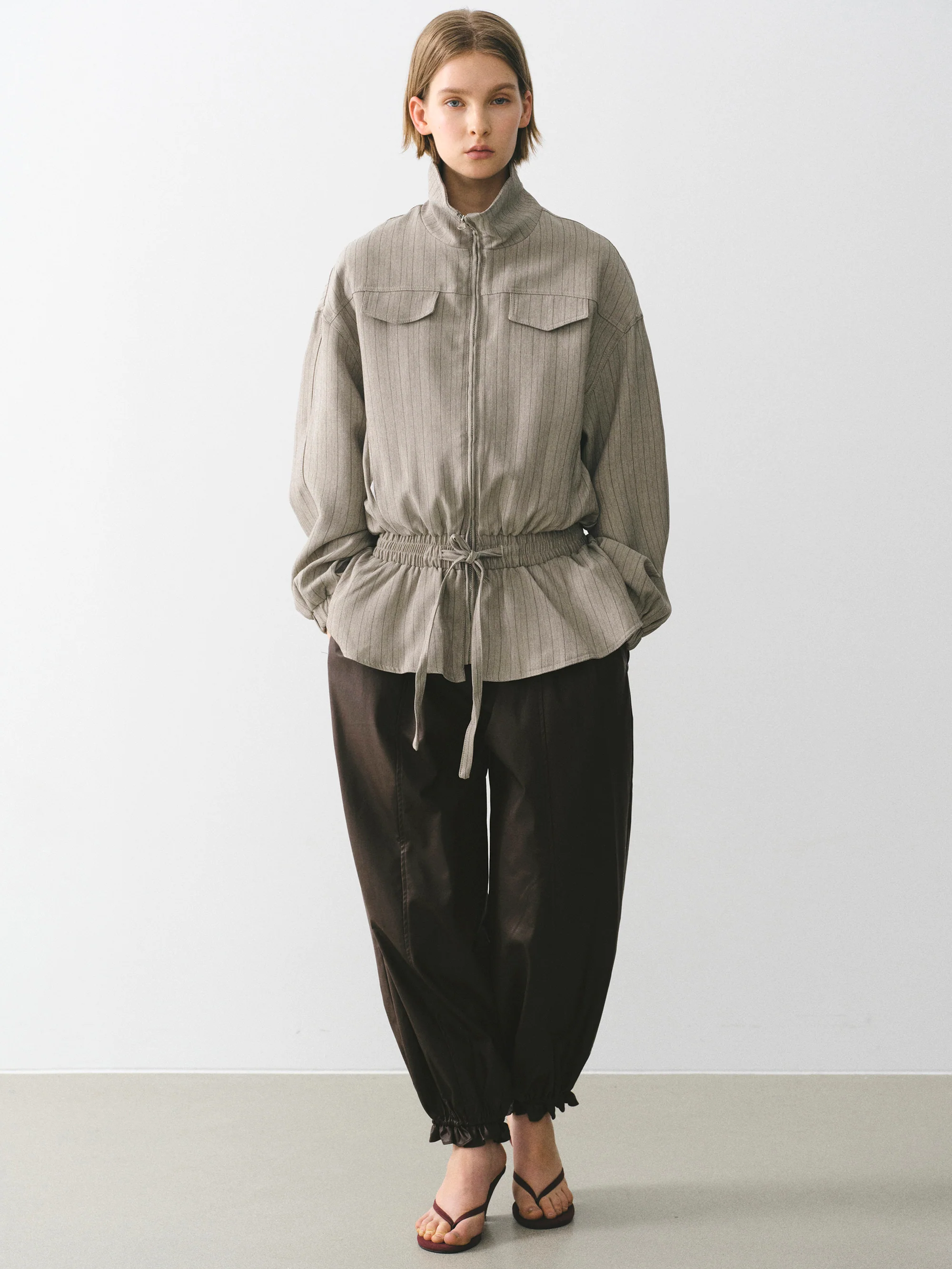 Rowan Drawstring Peplum Track Jacket, Beige - Image 2
