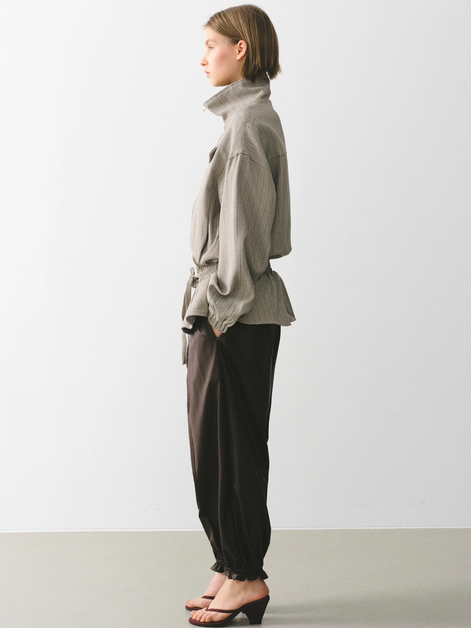 Rowan Drawstring Peplum Track Jacket, Beige - Image 4