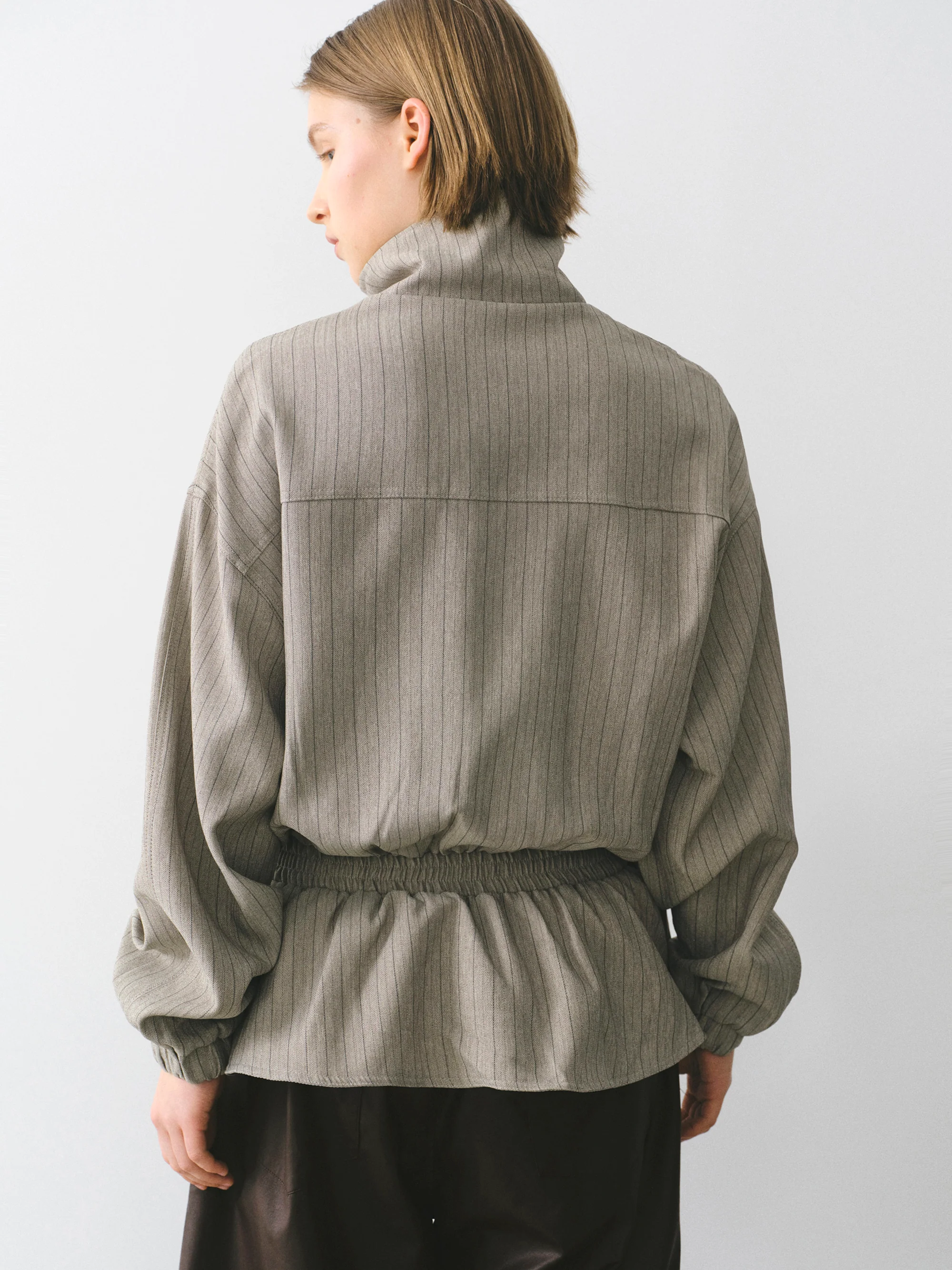 Rowan Drawstring Peplum Track Jacket, Beige - Image 5