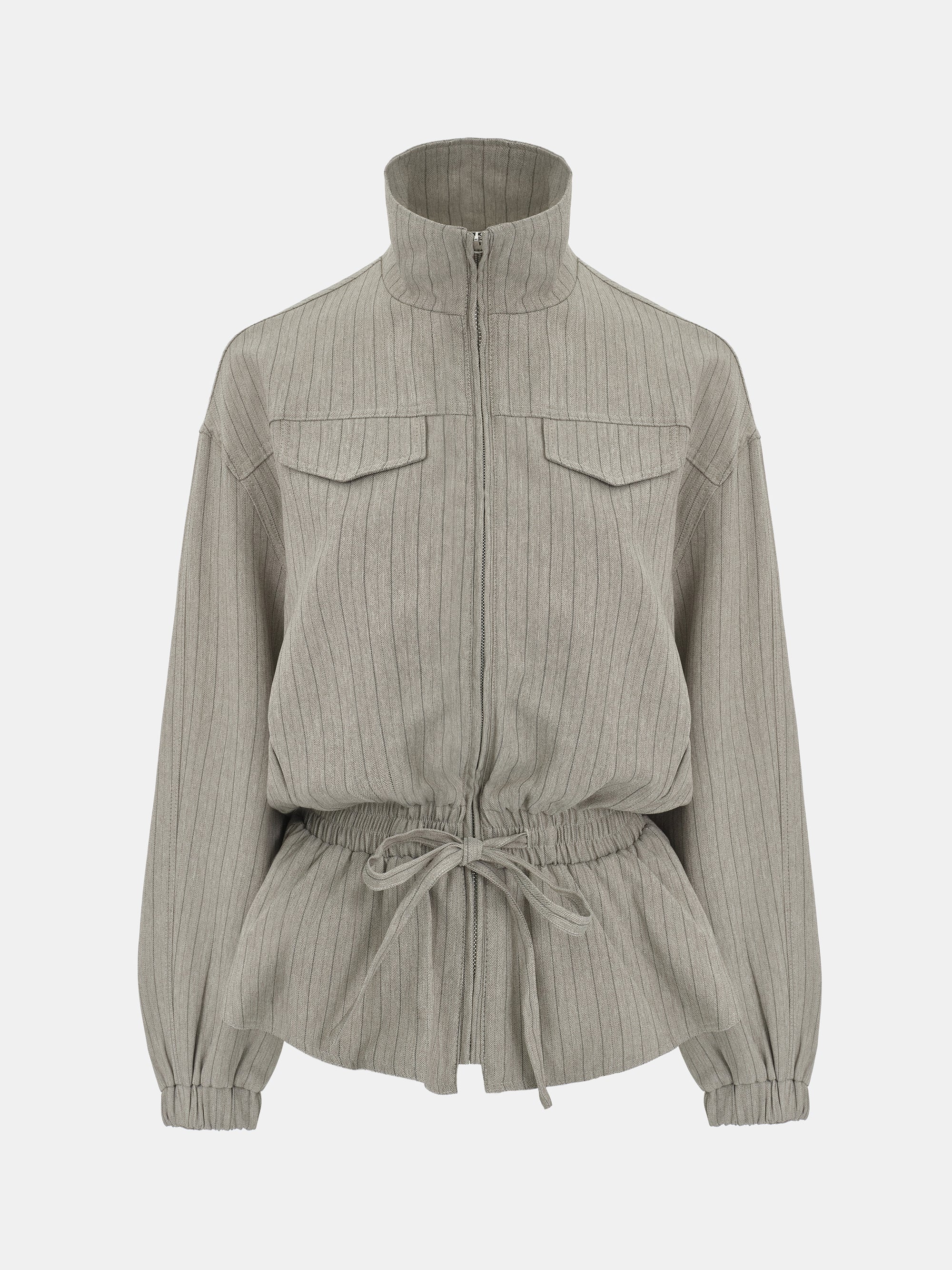 Rowan Drawstring Peplum Track Jacket, Beige - Image 6