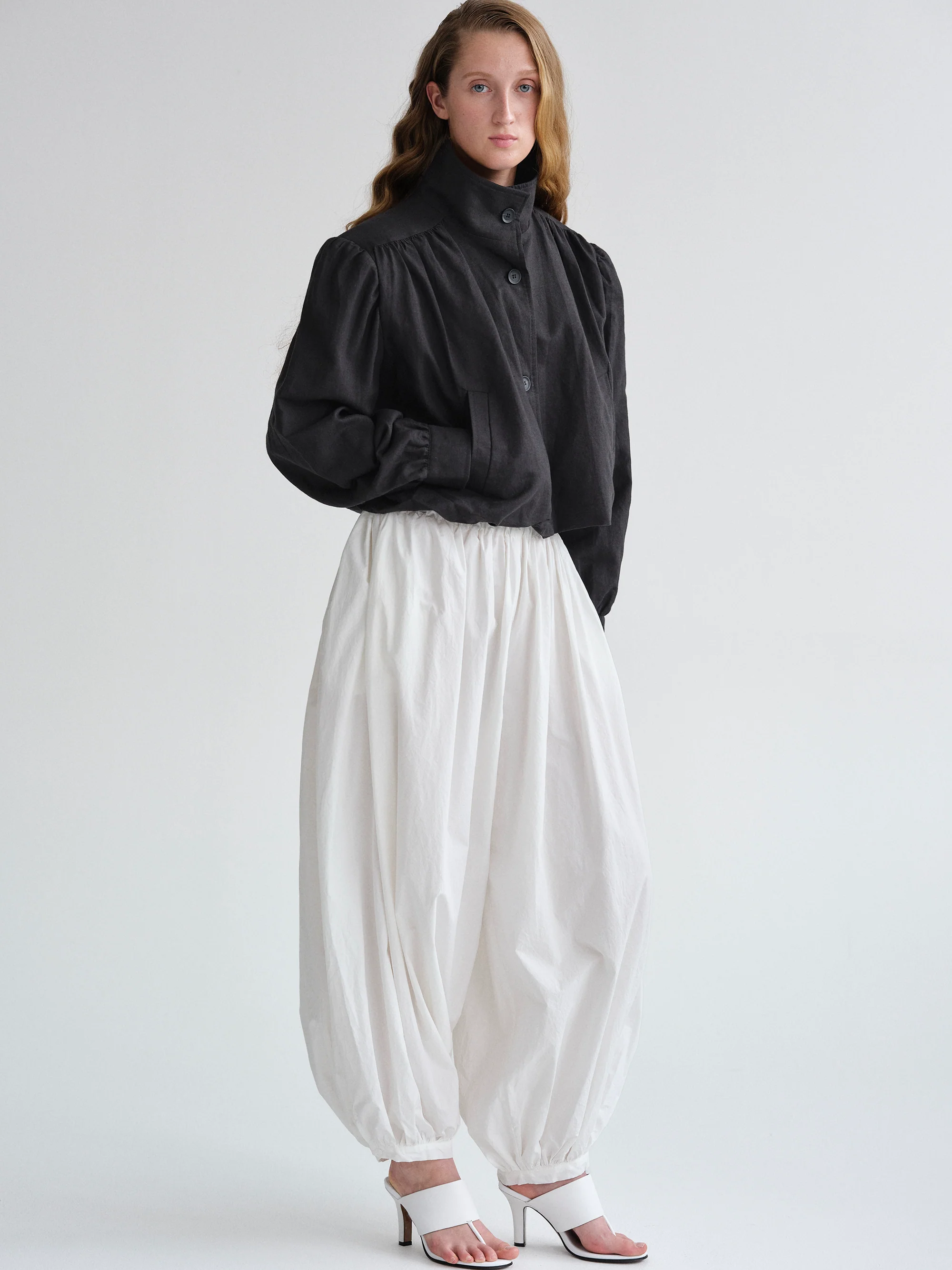 Ruched Linen Bomber, Black - Image 5