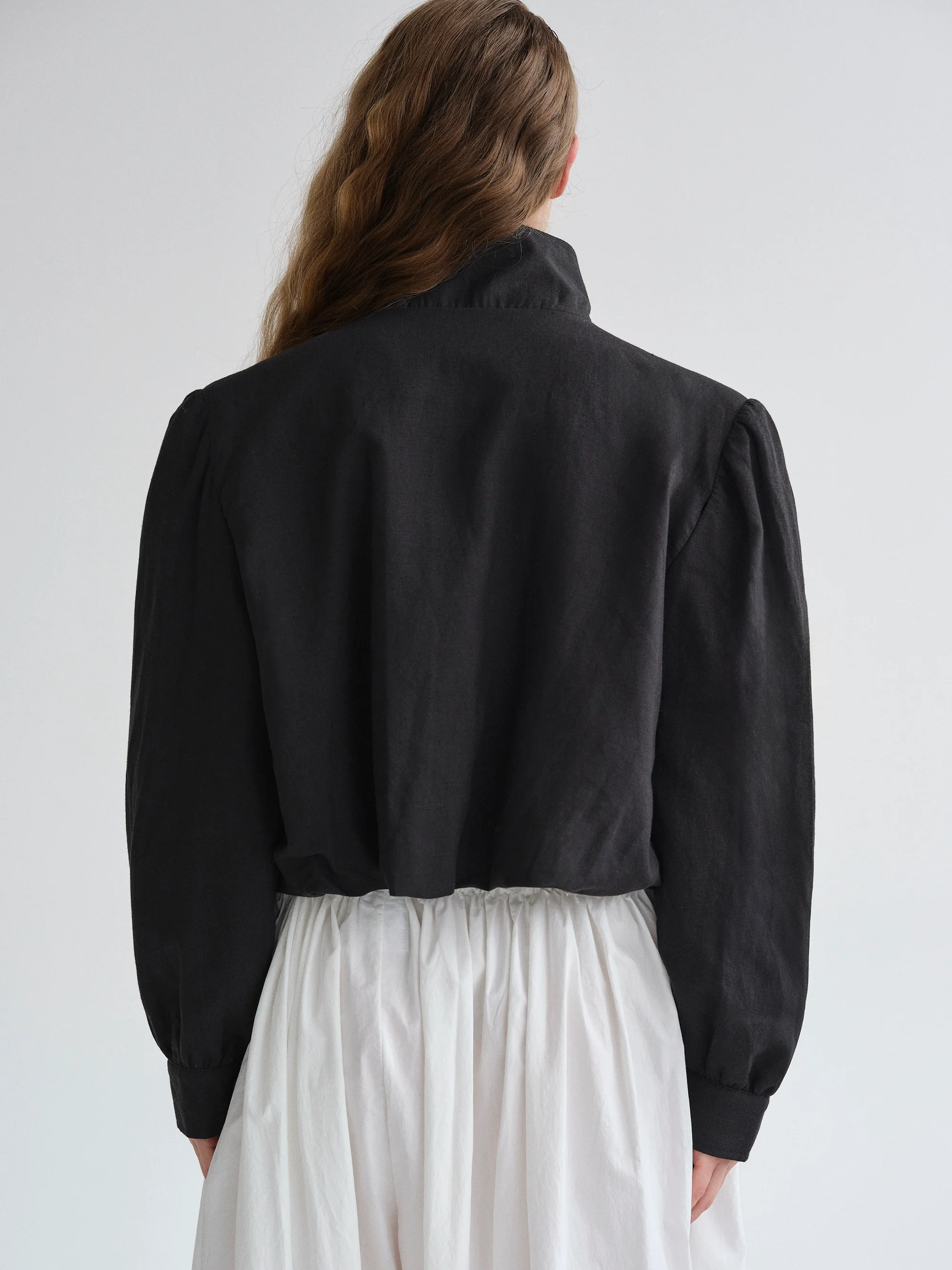 Ruched Linen Bomber, Black - Image 6