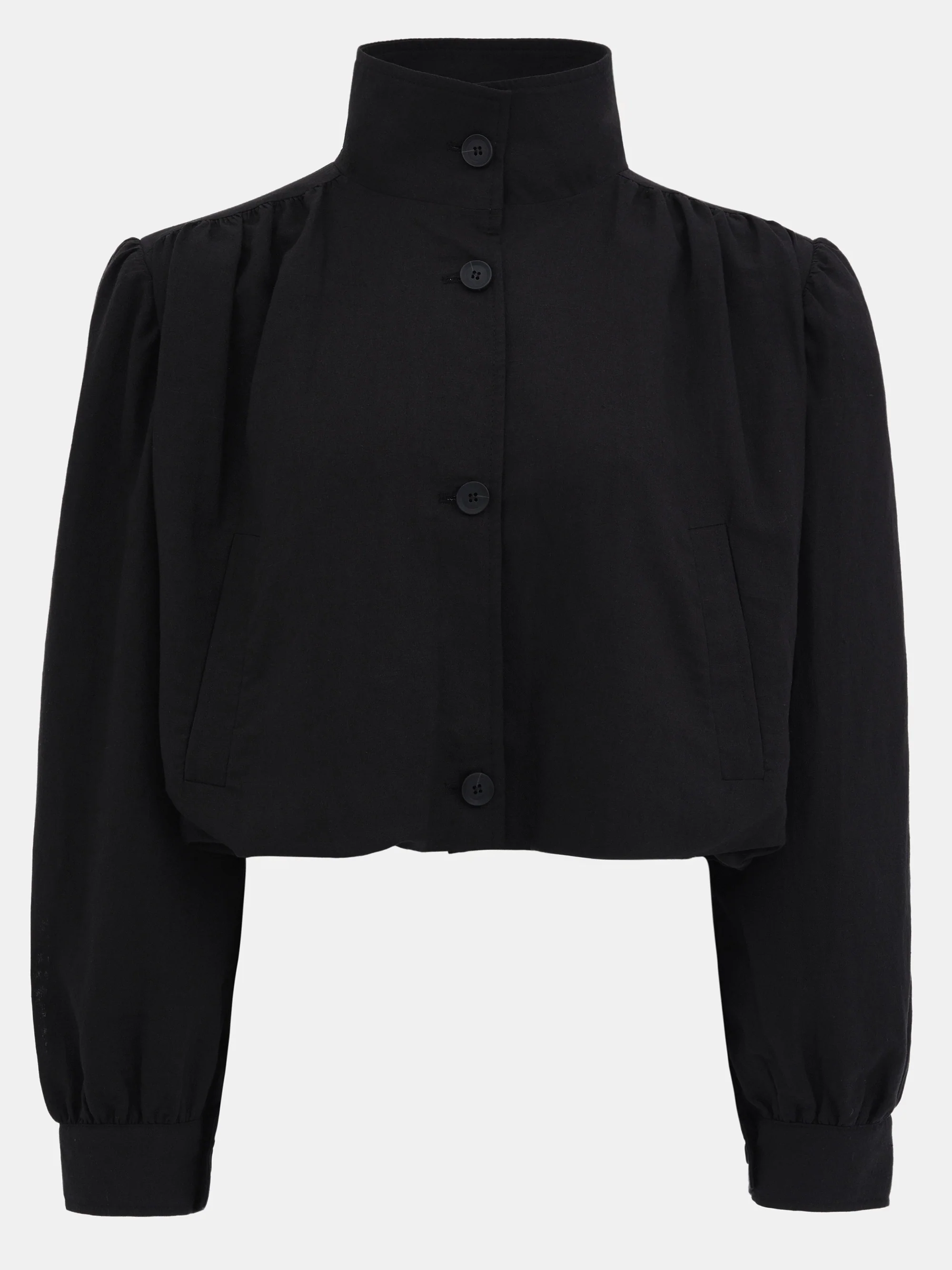 Ruched Linen Bomber, Black - Image 7