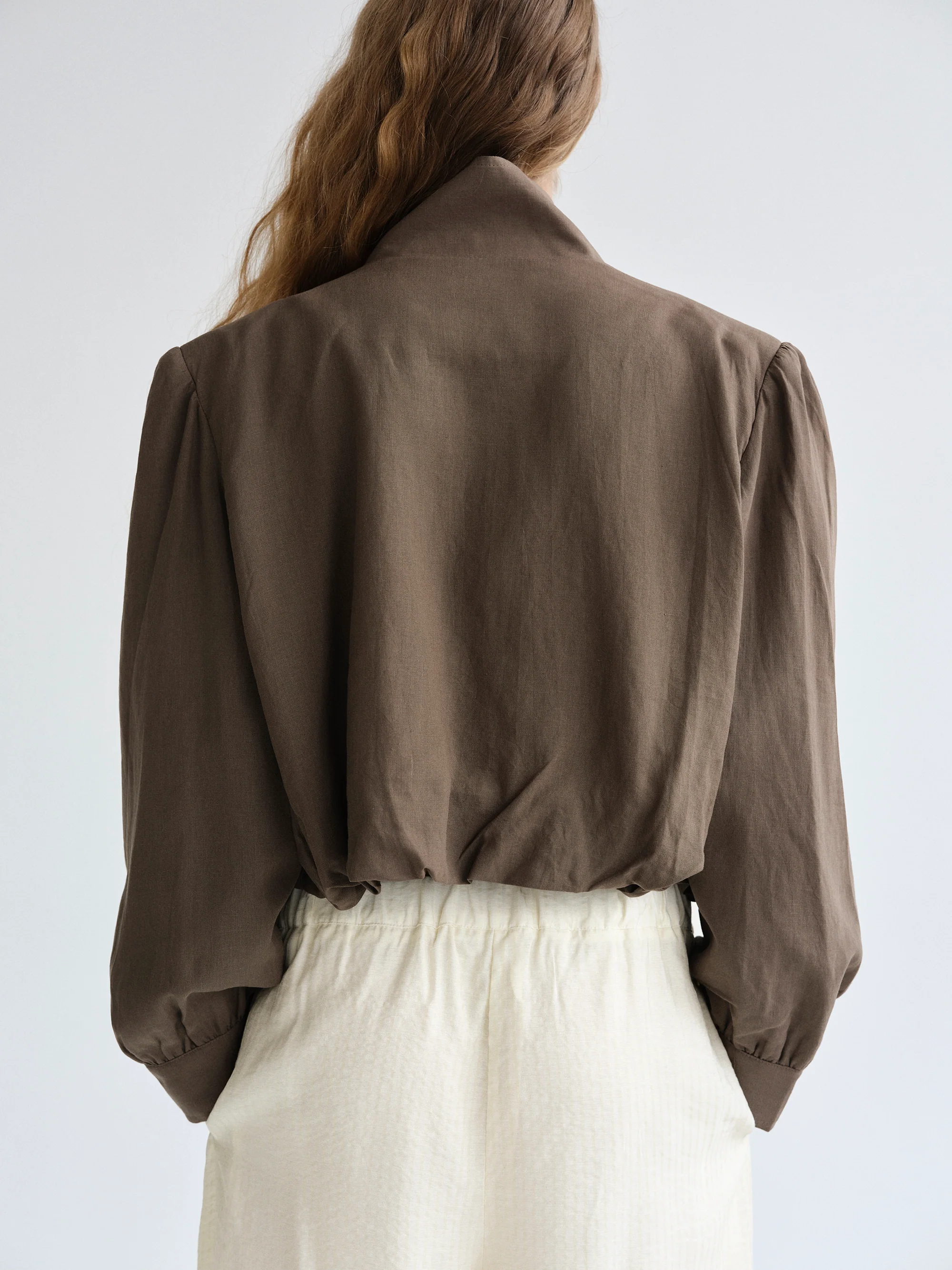 Ruched Linen Bomber, Brown - Image 5