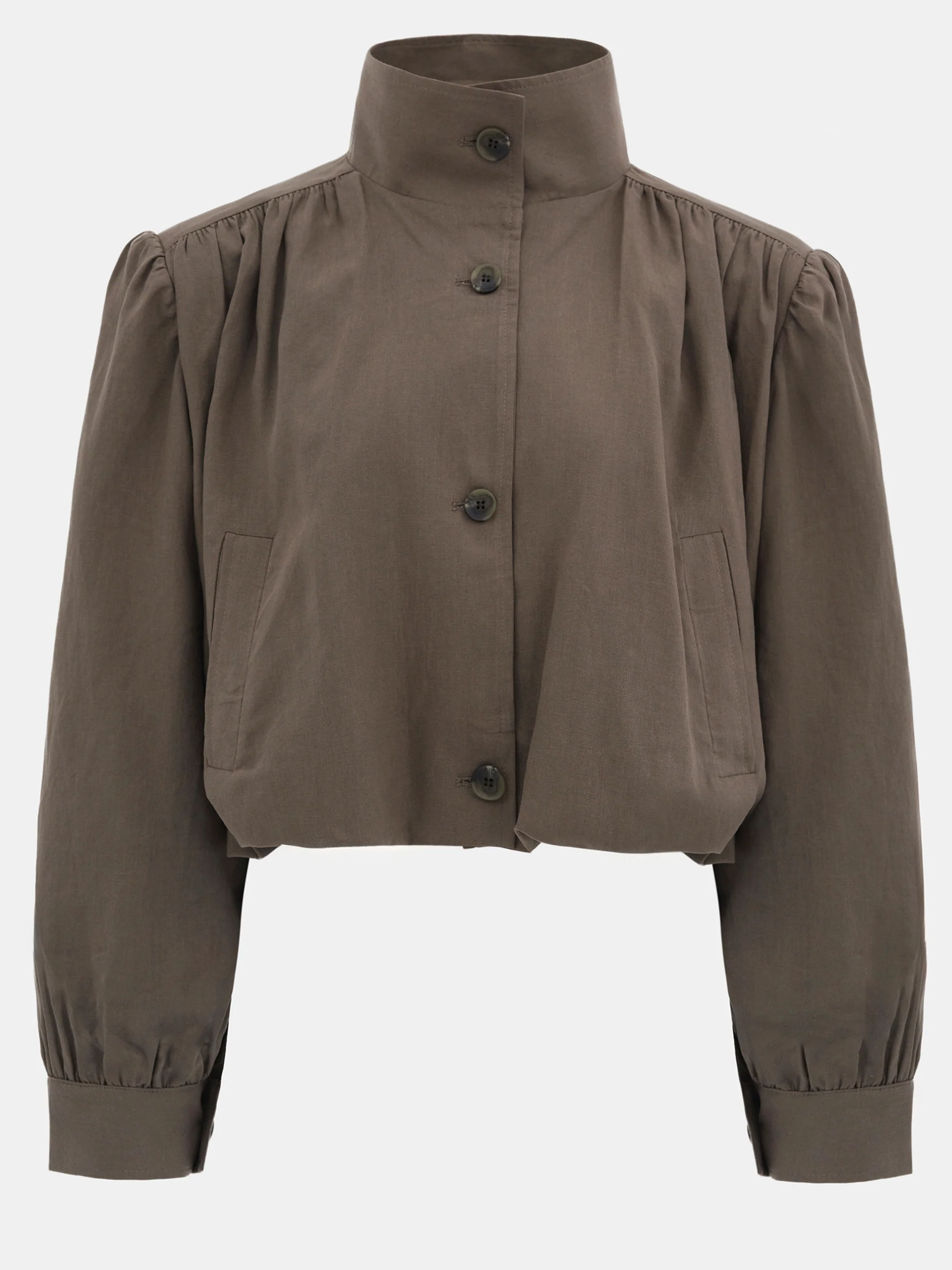 Ruched Linen Bomber, Brown - Image 6