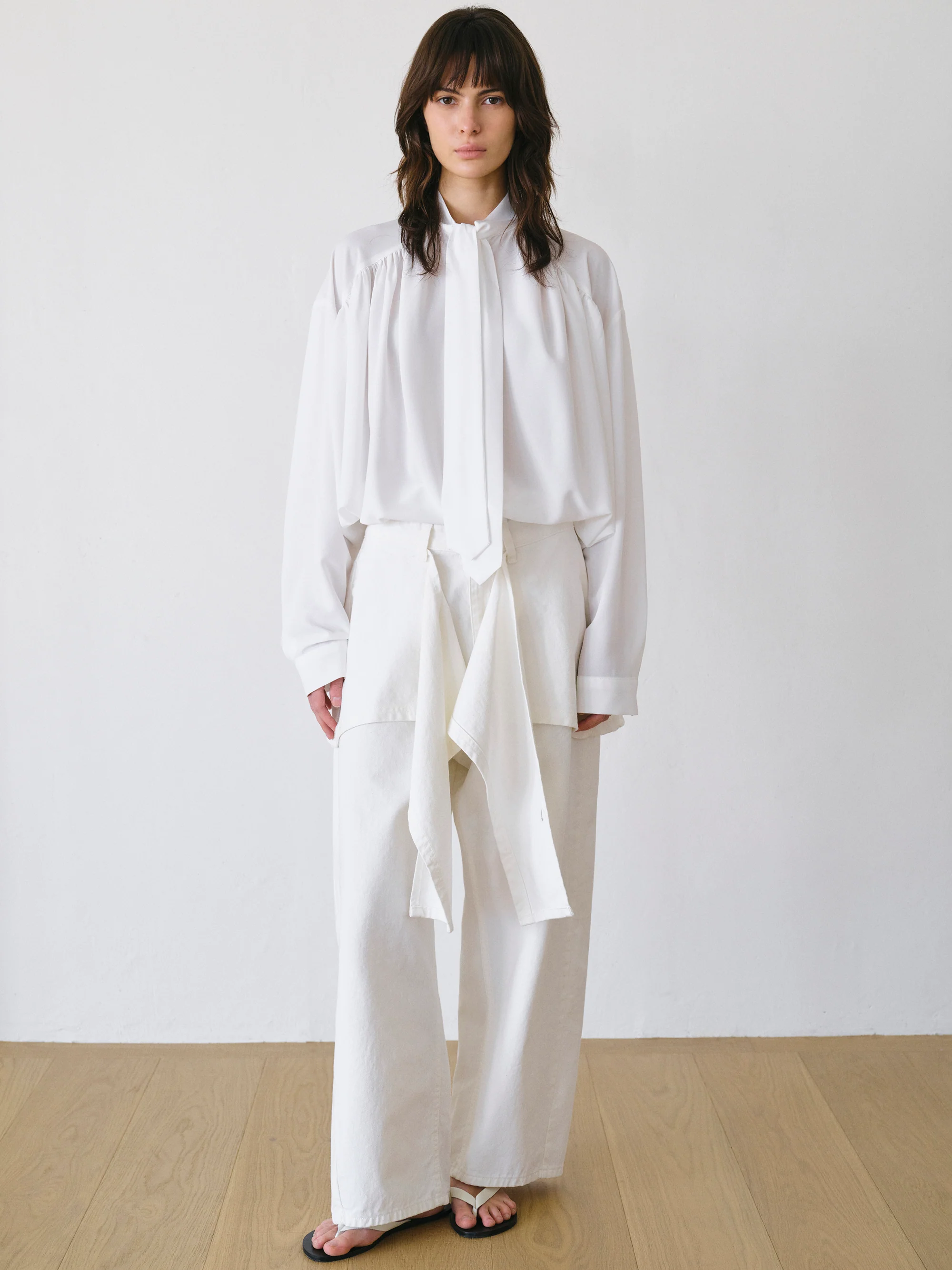 Ruched Tie-Detail Blouse, White - Image 2