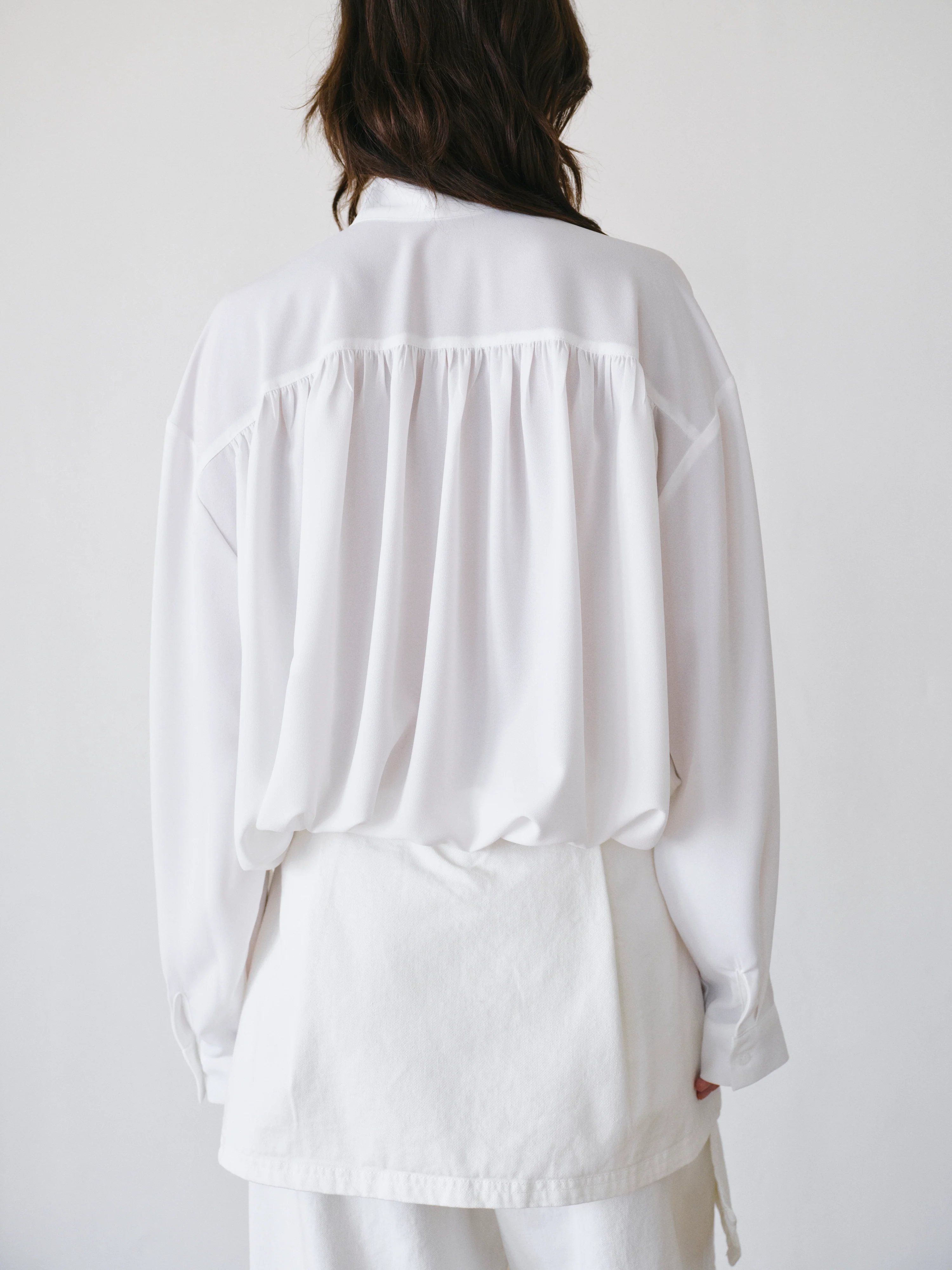 Ruched Tie-Detail Blouse, White - Image 3