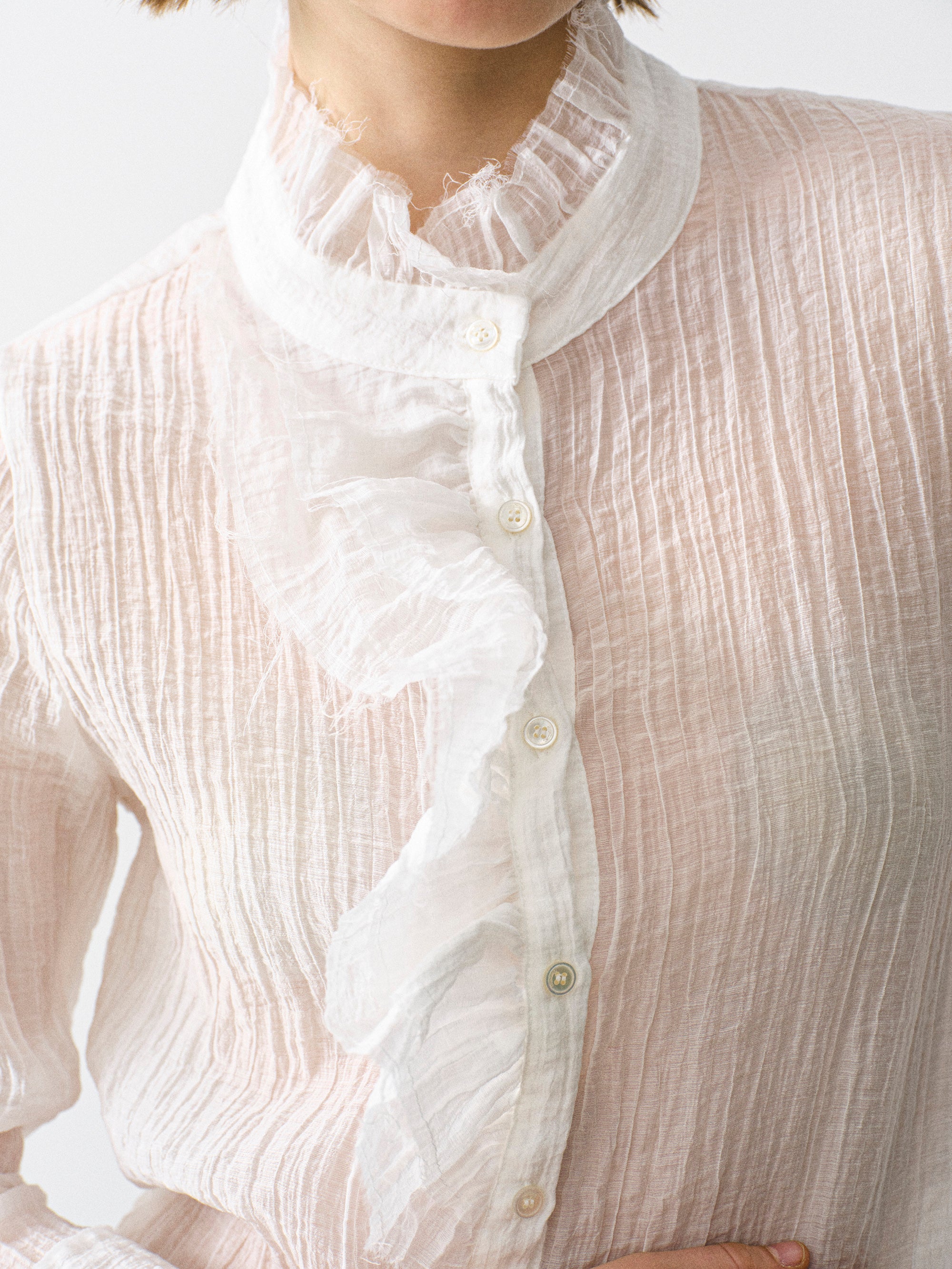 Ruffle Gauze Blouse, Ivory - Image 2