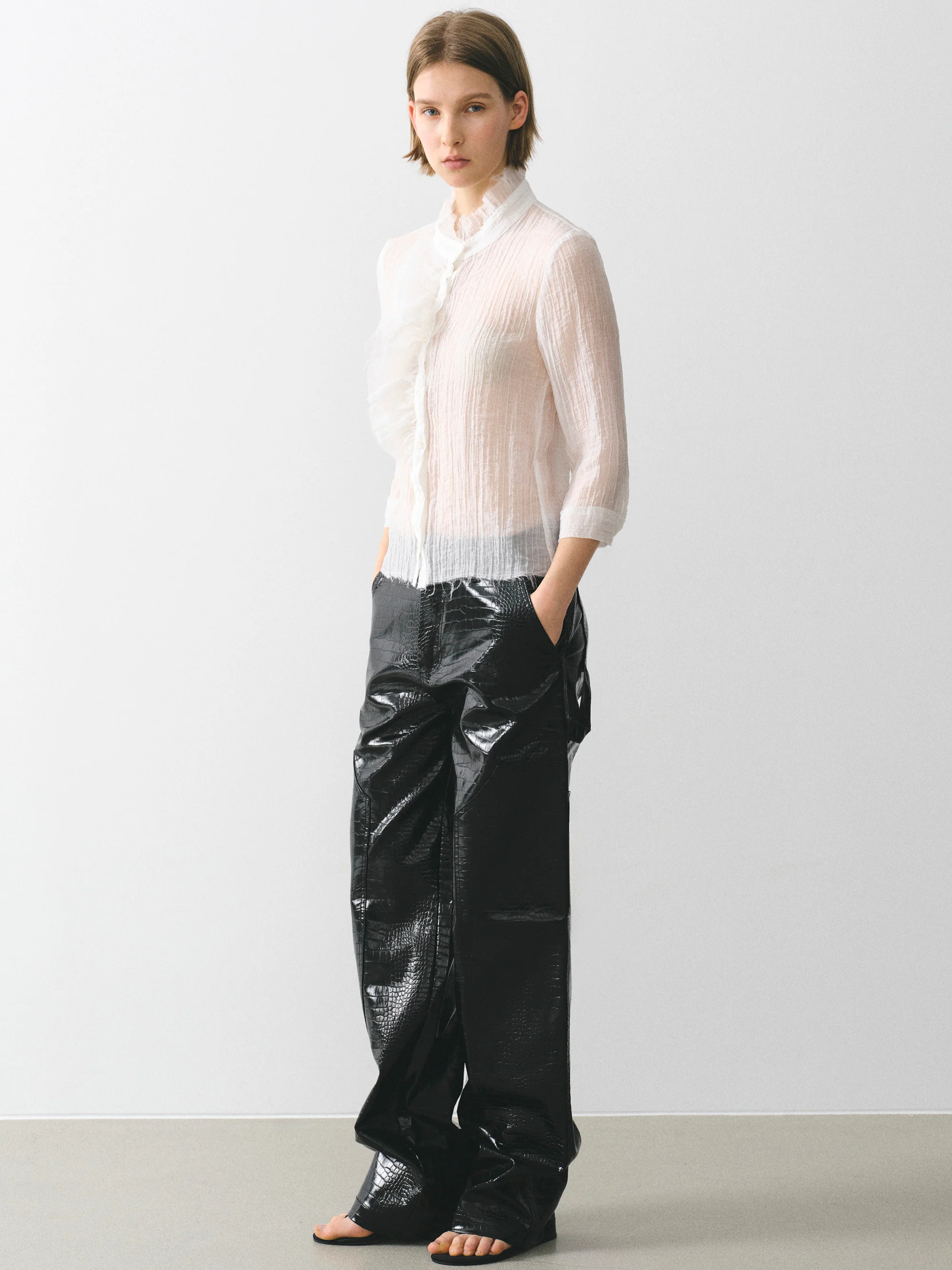 Ruffle Gauze Blouse, Ivory - Image 3