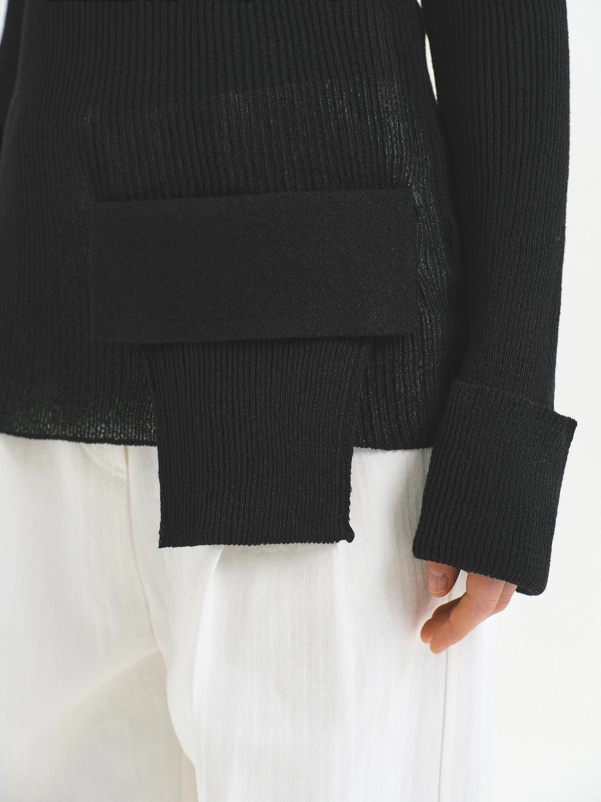 Sash Ribbed Knit Top, Black - Image 2