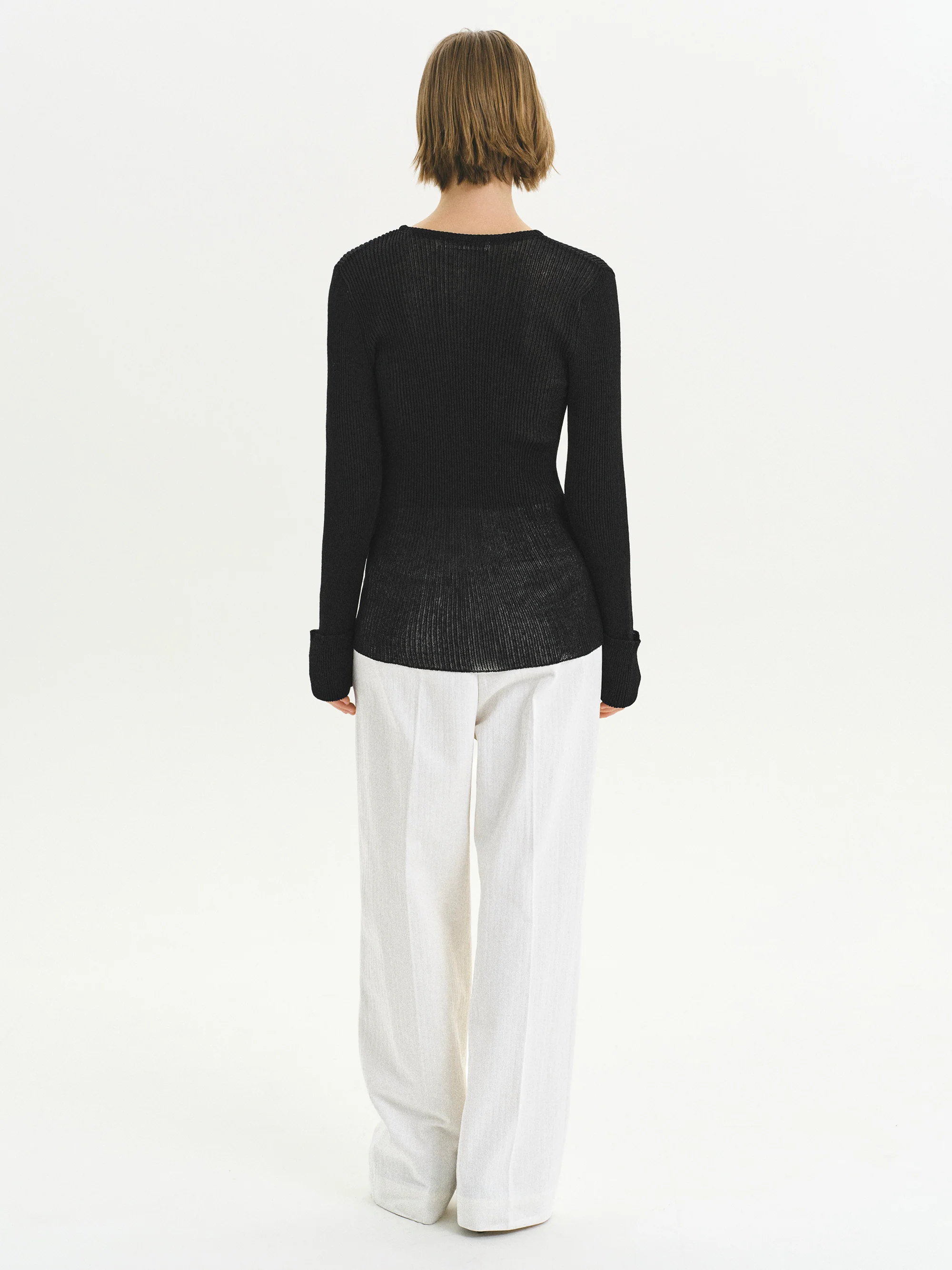 Sash Ribbed Knit Top, Black - Image 4