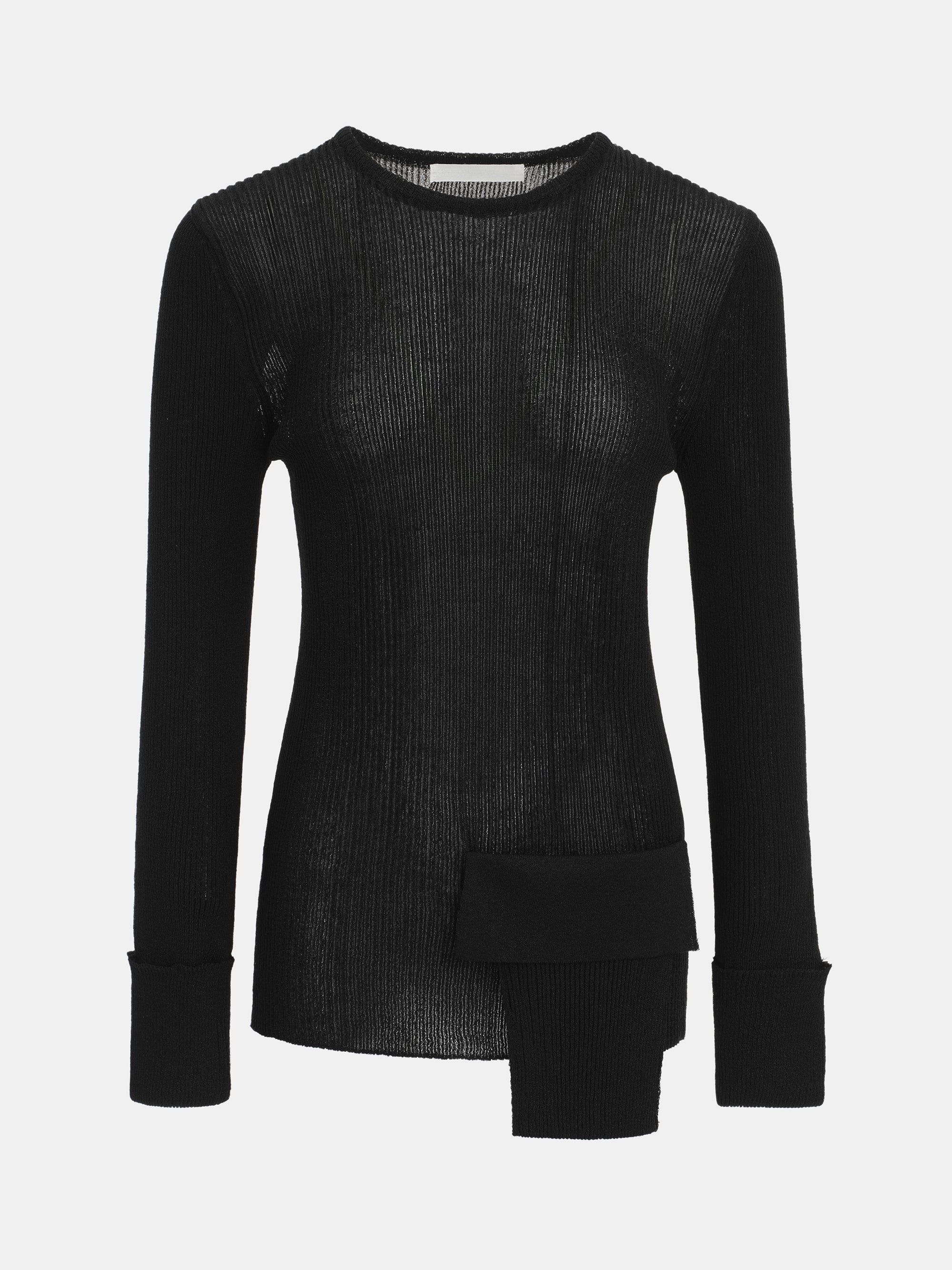 Sash Ribbed Knit Top, Black - Image 5
