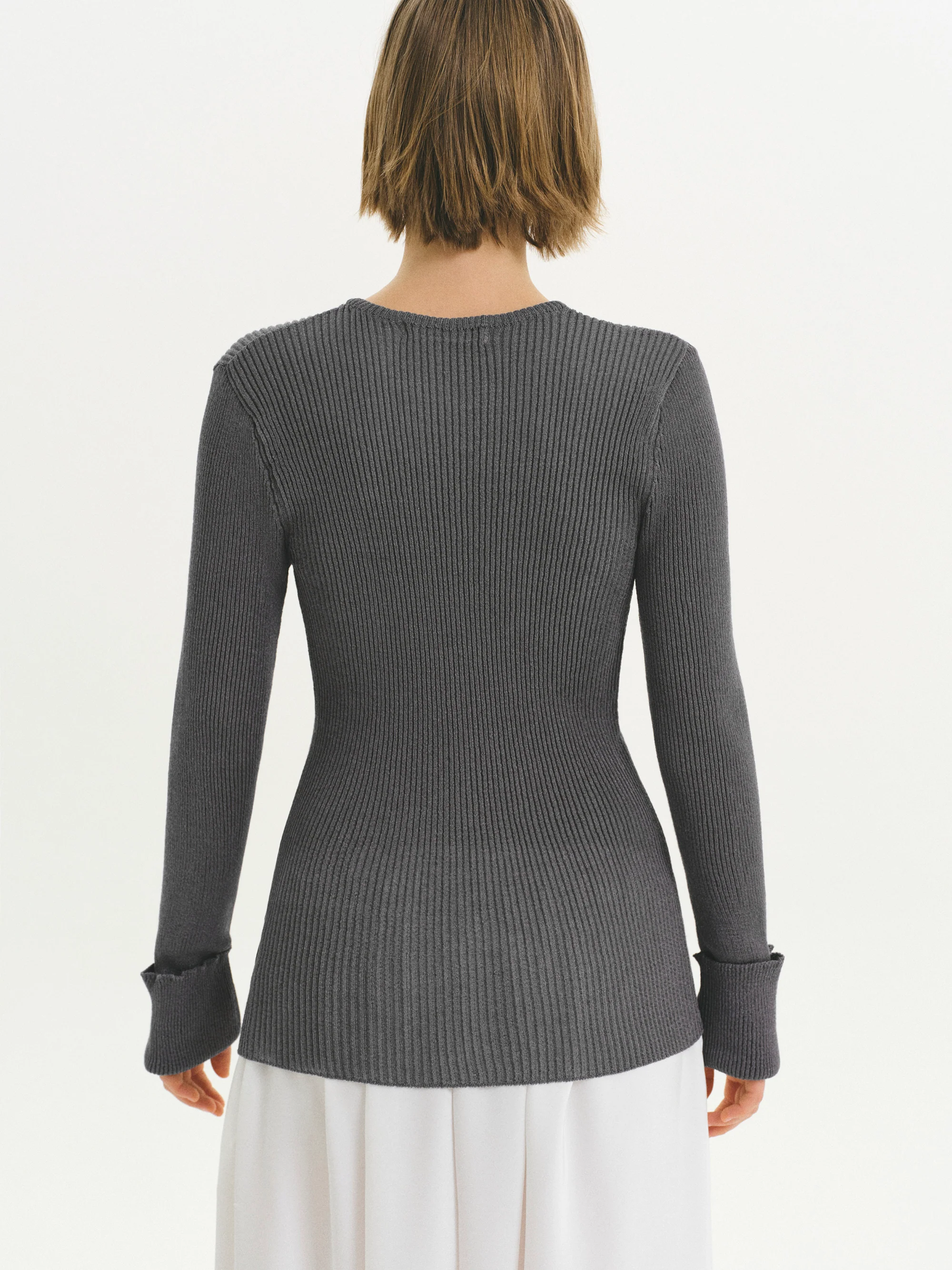 Sash Ribbed Knit Top, Charcoal - Image 4