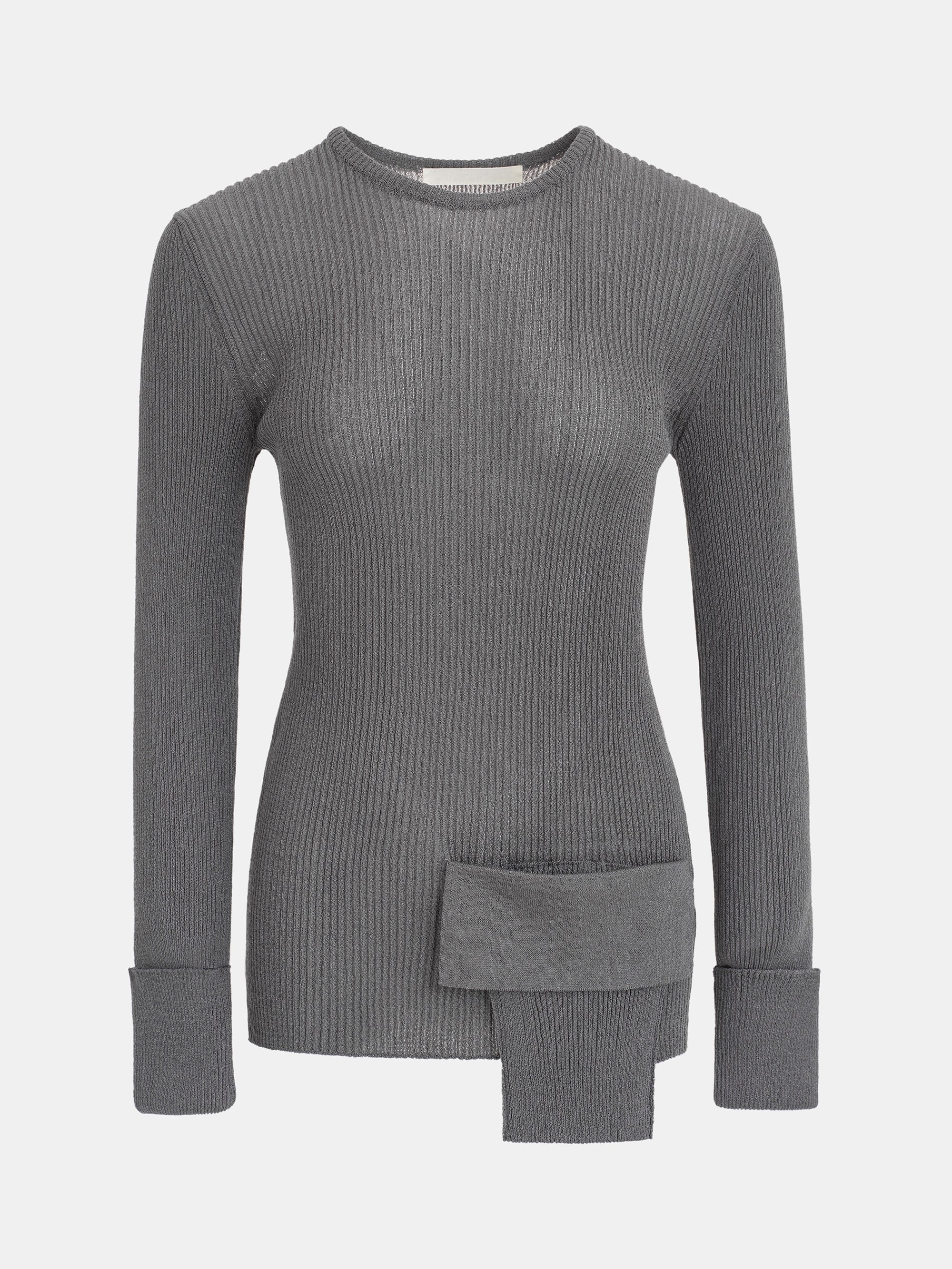 Sash Ribbed Knit Top, Charcoal - Image 5