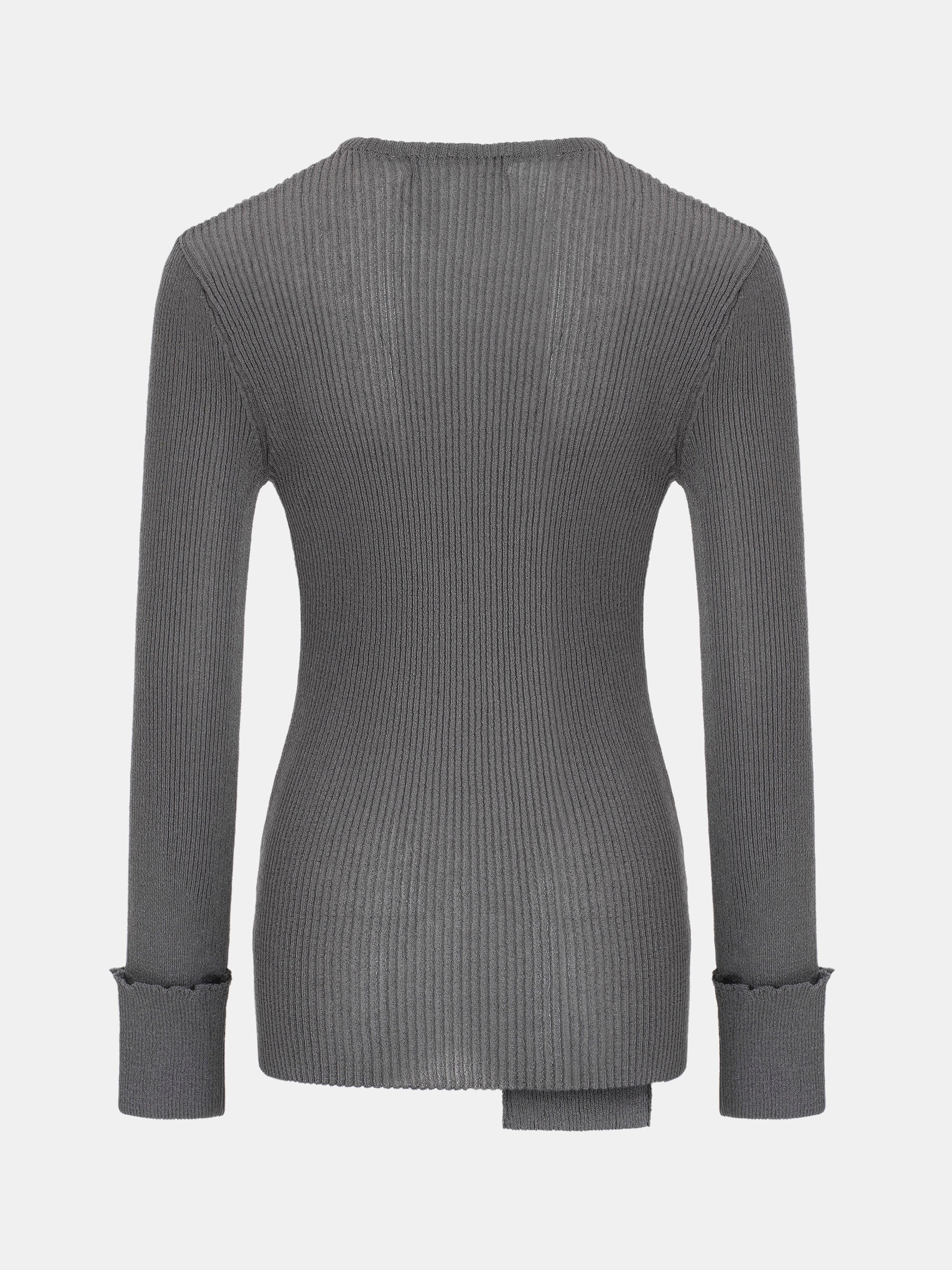 Sash Ribbed Knit Top, Charcoal - Image 6