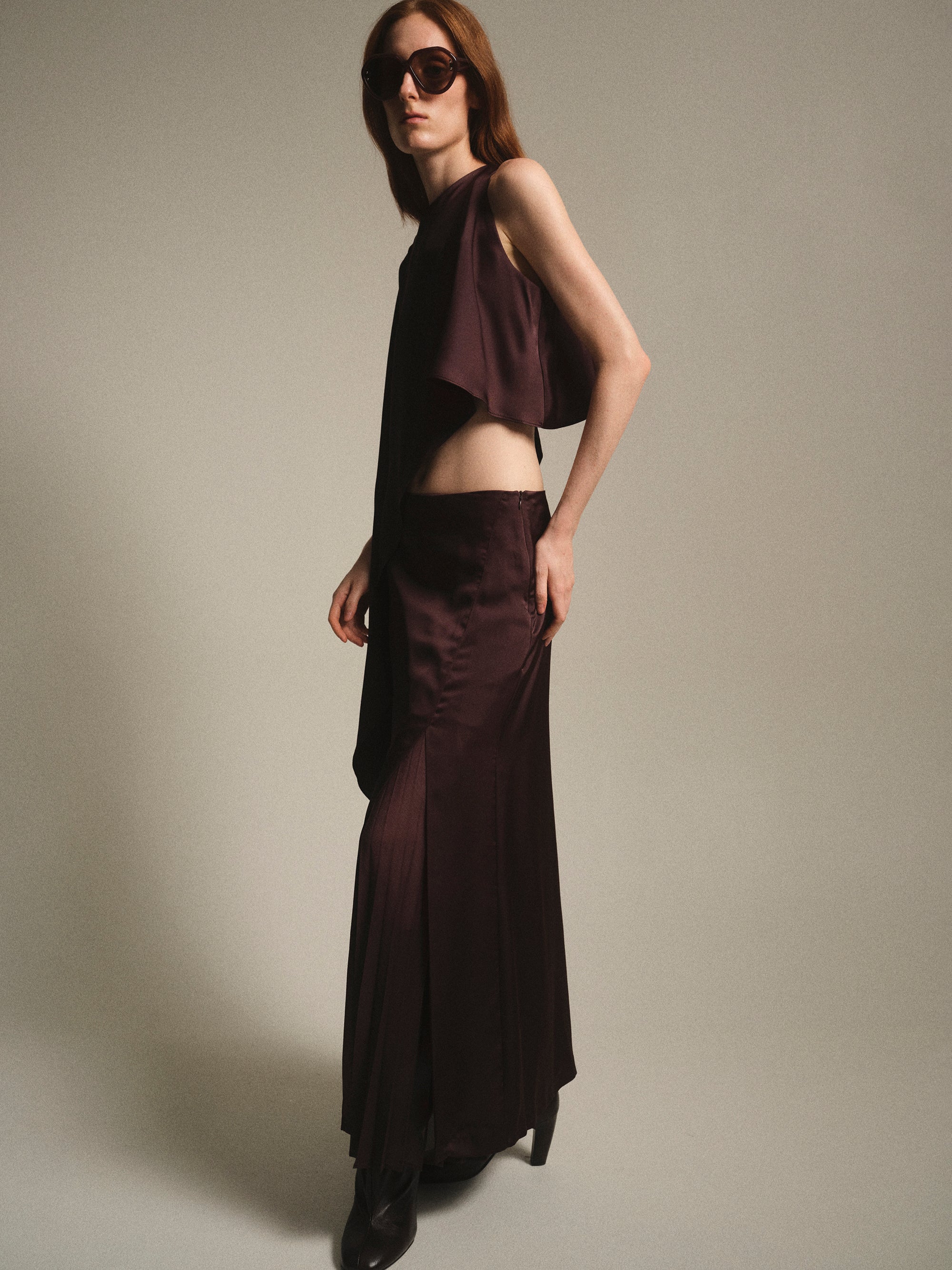Satin-Effect Midi Skirt, Brown - Image 3