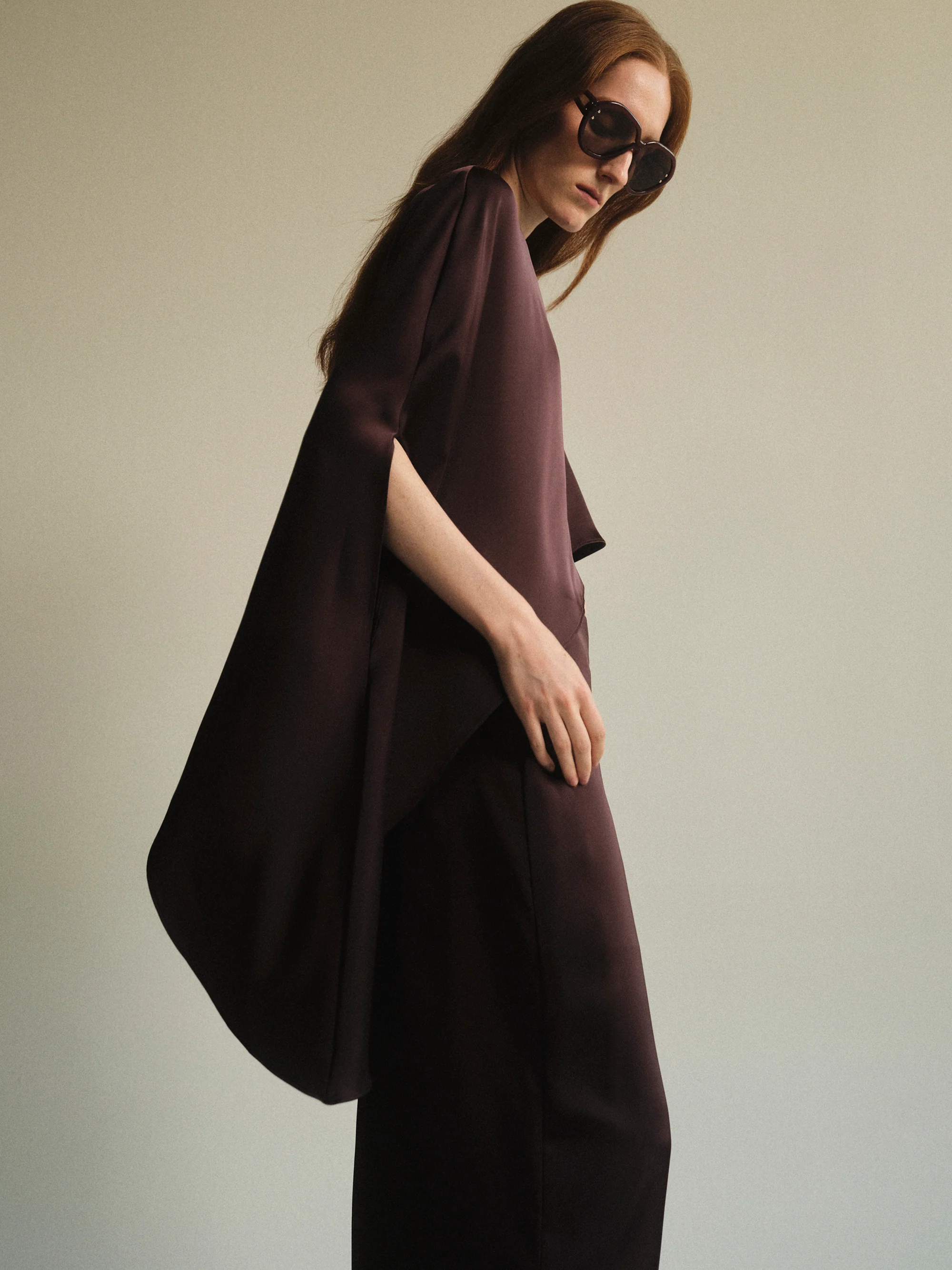 Satin-Effect One-Shoulder Top, Brown