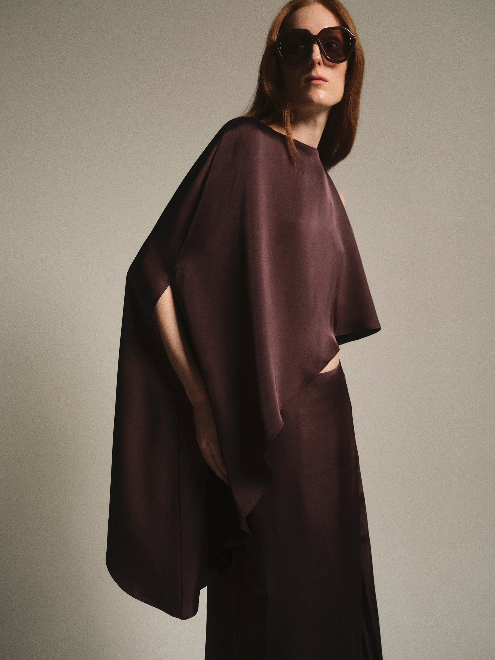 Satin-Effect One-Shoulder Top, Brown - Image 5