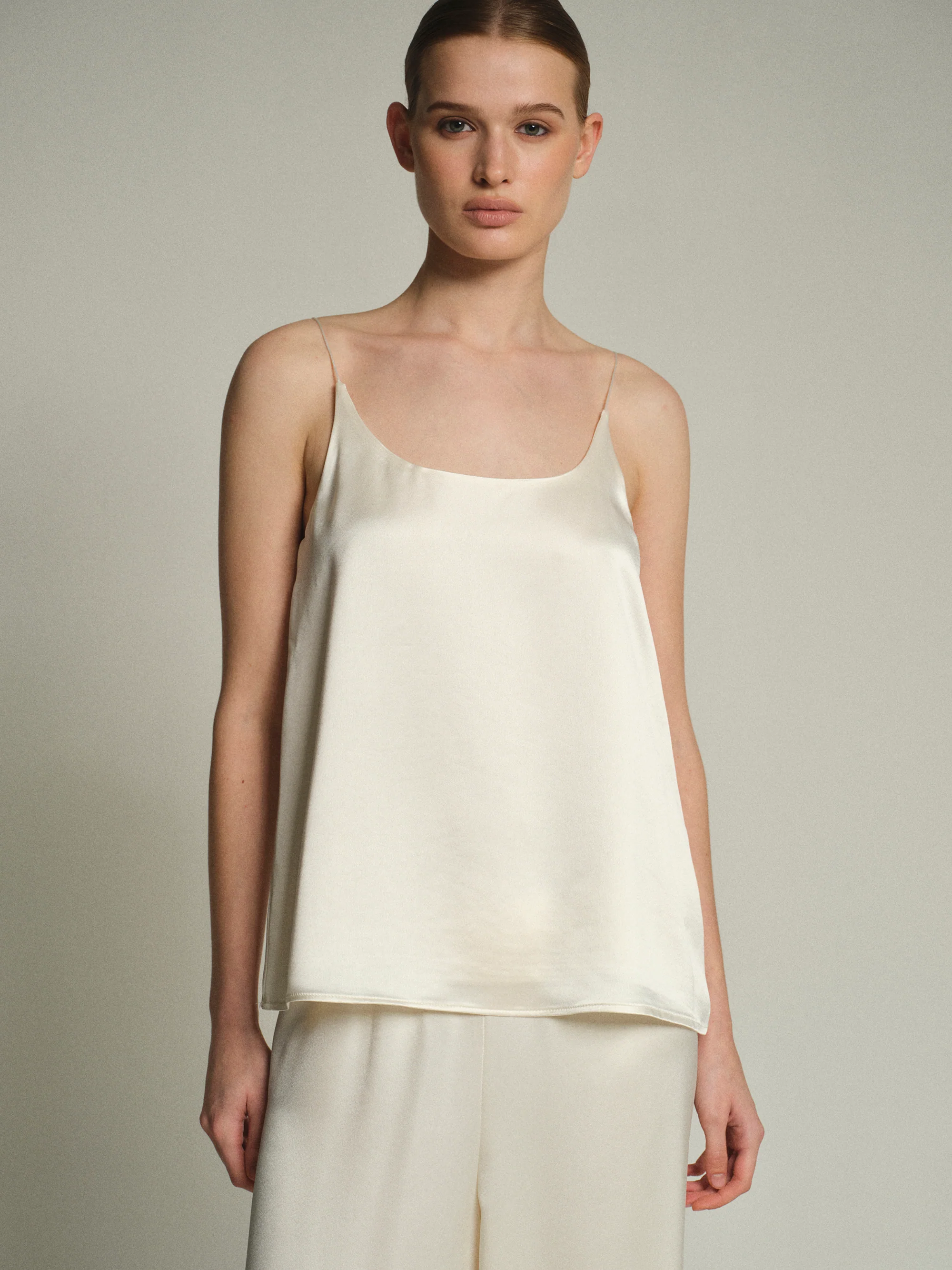 Satin Effect Tank Top, Pearl