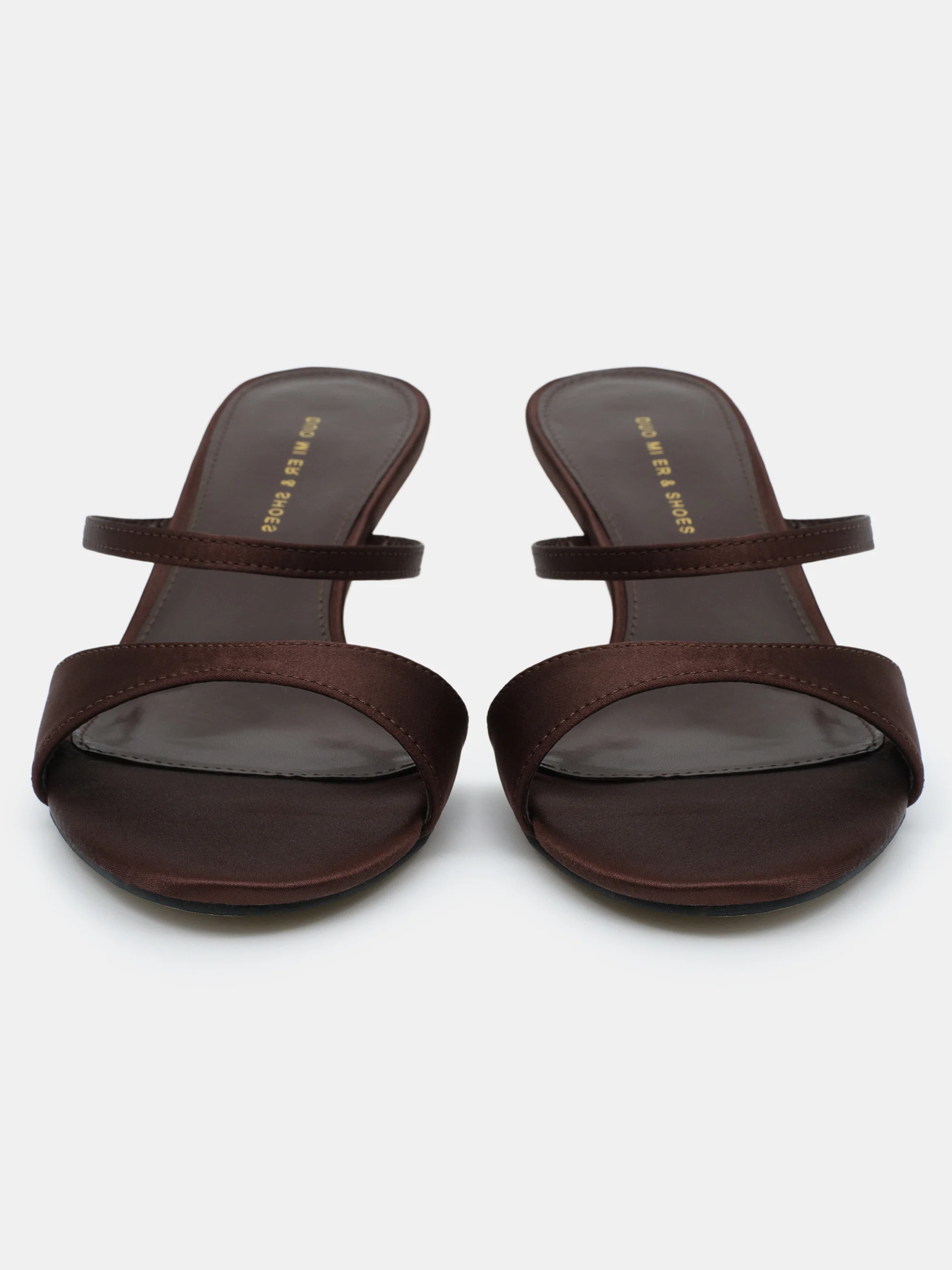 Satin Heeled Mules, Chocolate - Image 3