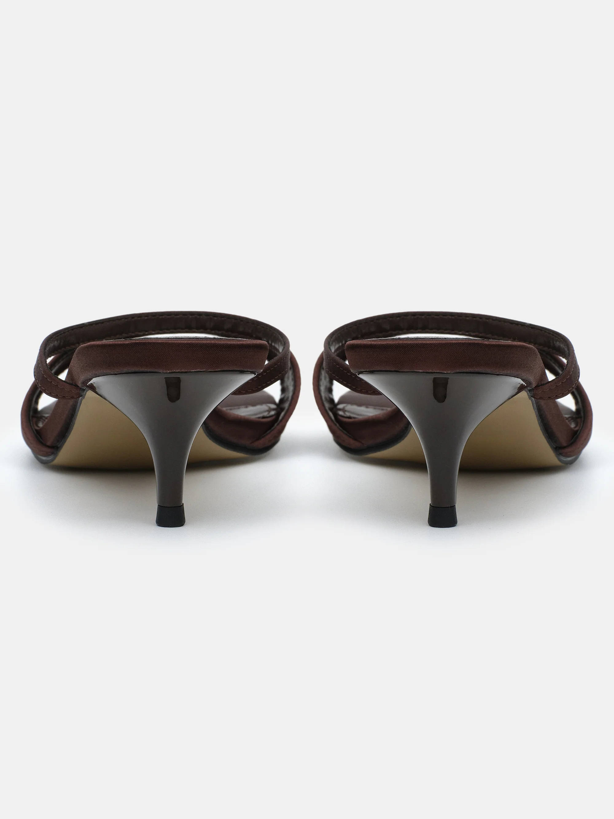 Satin Heeled Mules, Chocolate - Image 4