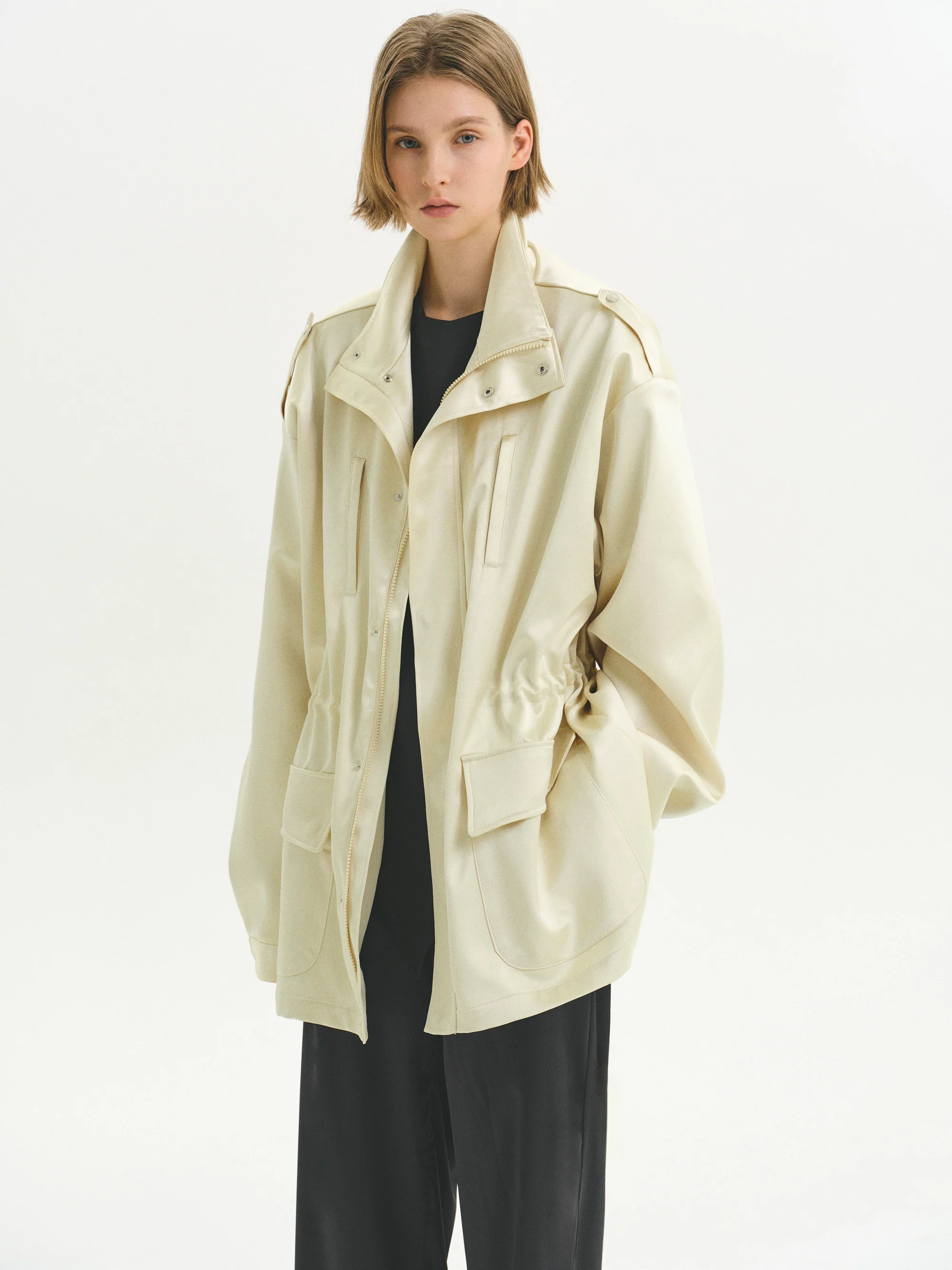 Satin Utility Field Jacket, Butter