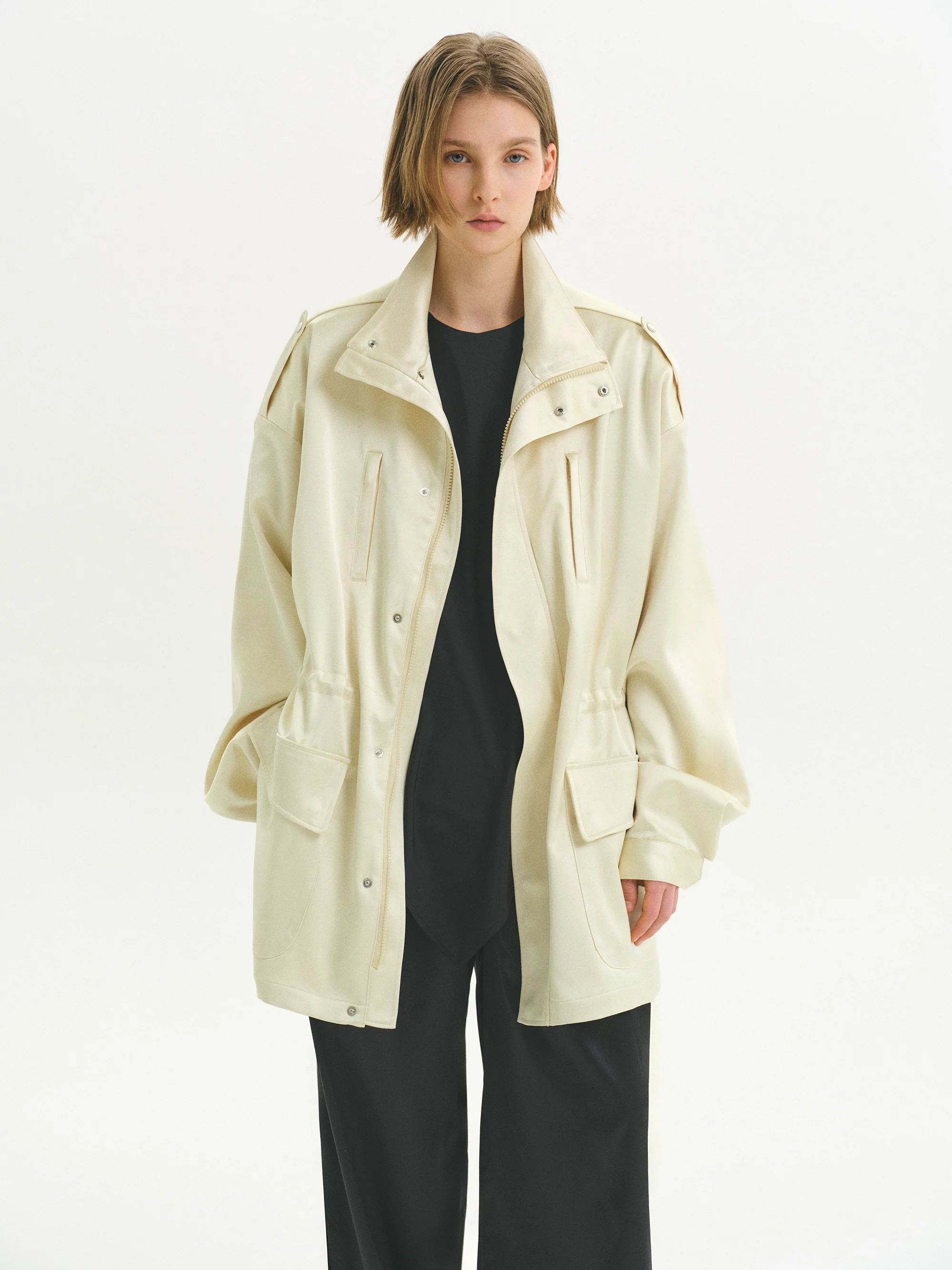 Satin Utility Field Jacket, Butter - Image 3