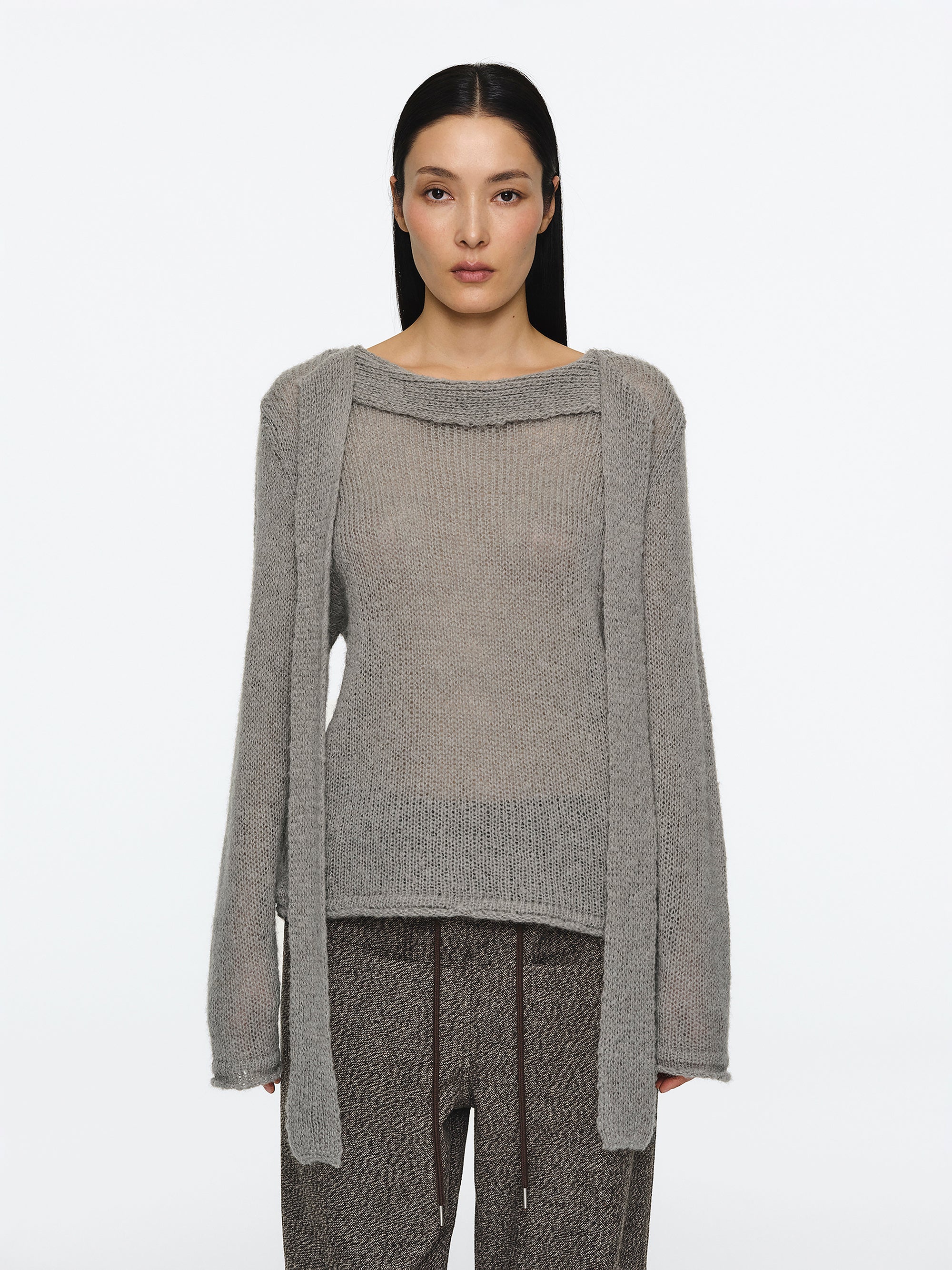 Scarf Collar Sweater, Grey