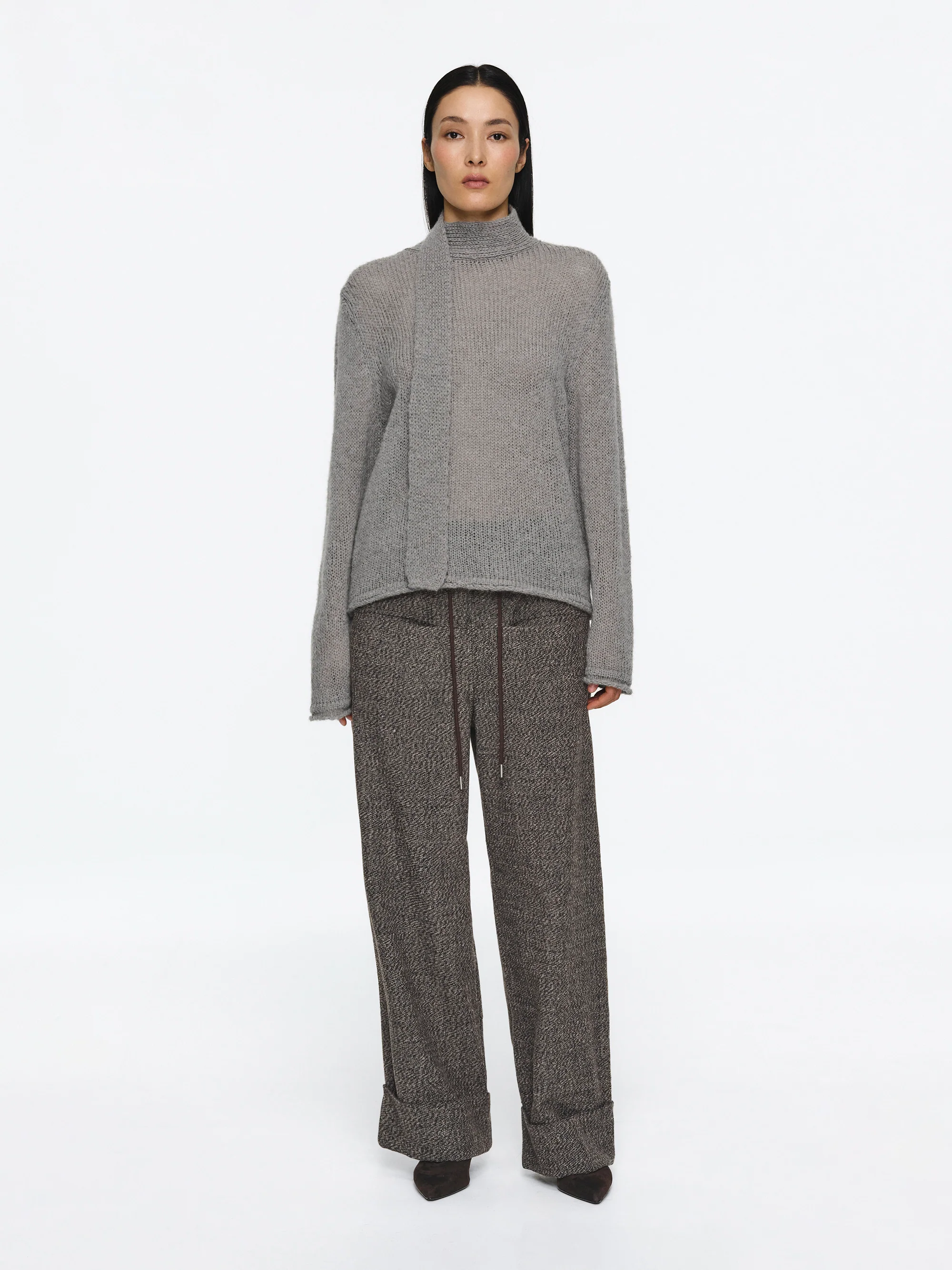 Scarf Collar Sweater, Grey - Image 2