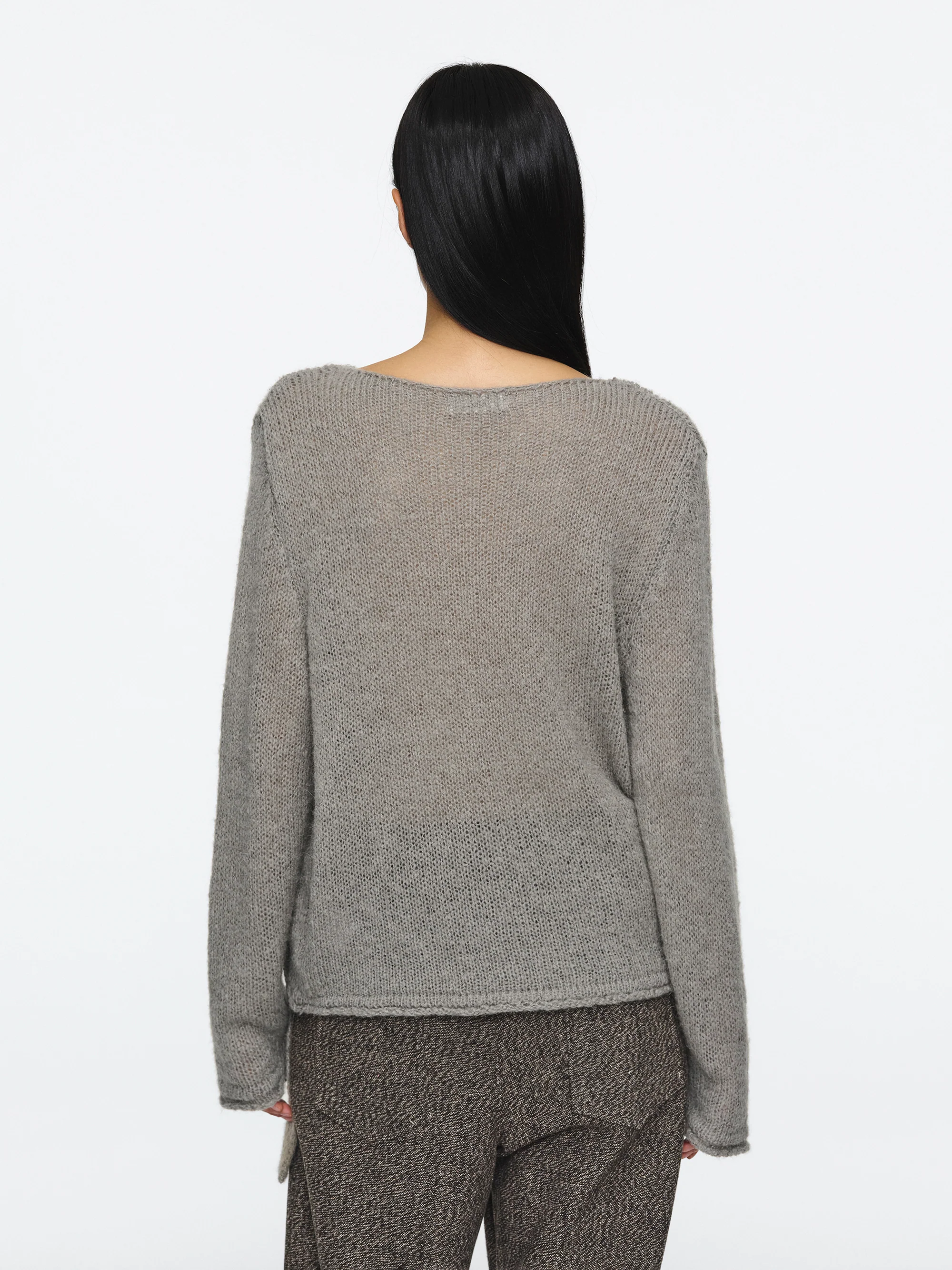 Scarf Collar Sweater, Grey - Image 4