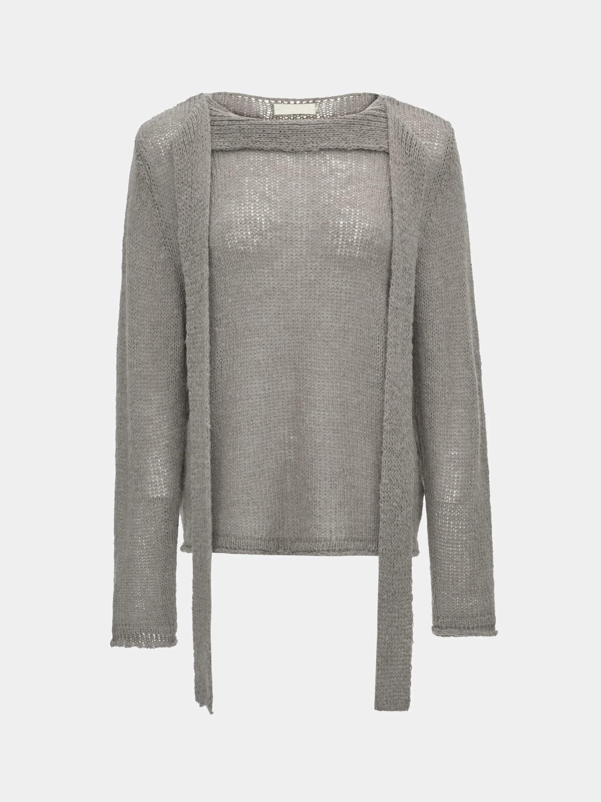Scarf Collar Sweater, Grey - Image 5