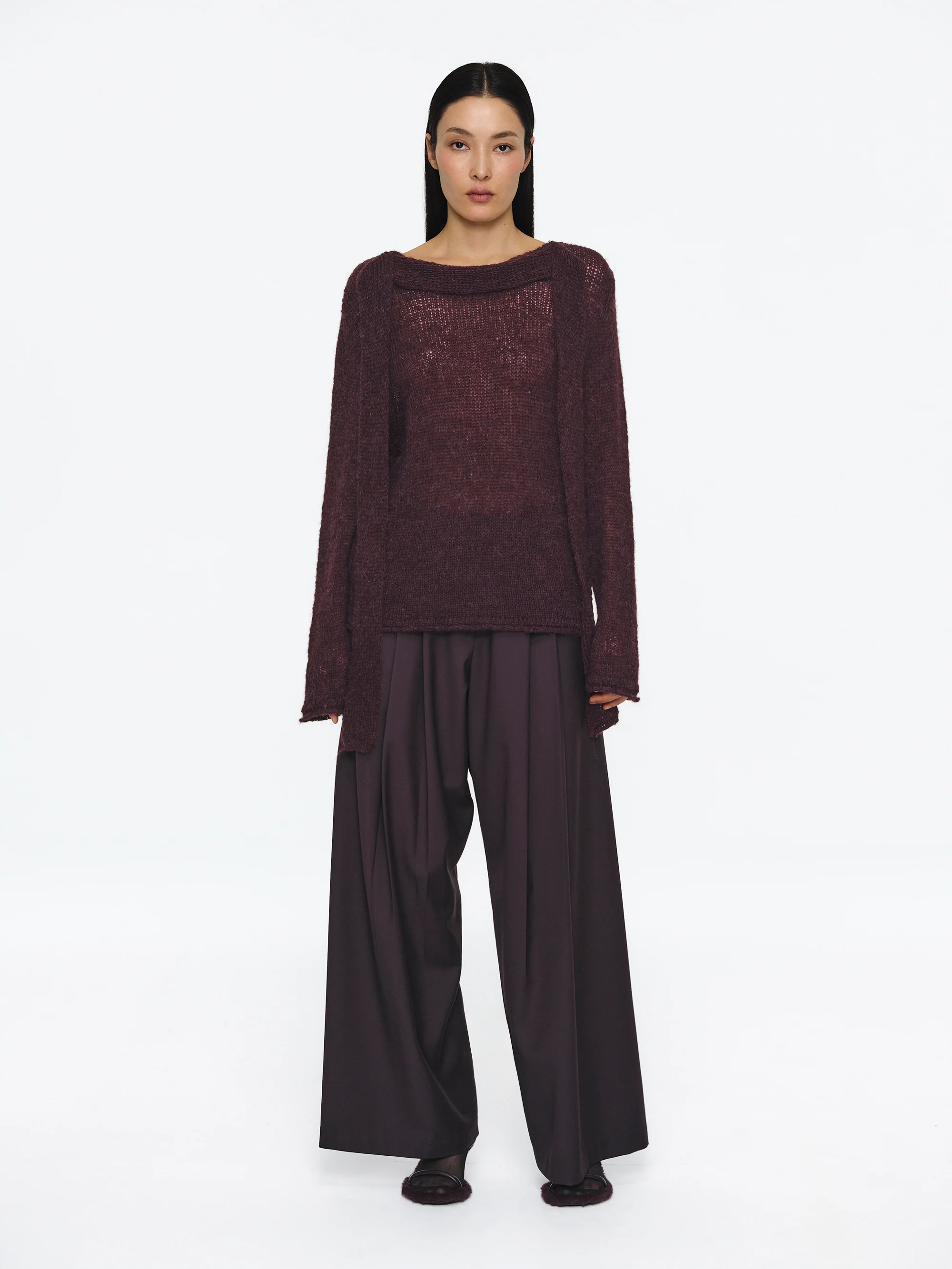 Scarf Collar Sweater, Wine - Image 2