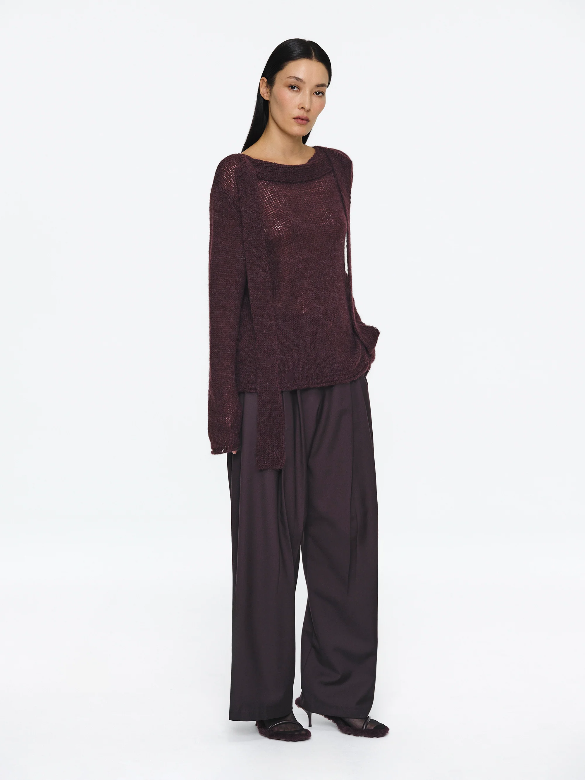 Scarf Collar Sweater, Wine - Image 3