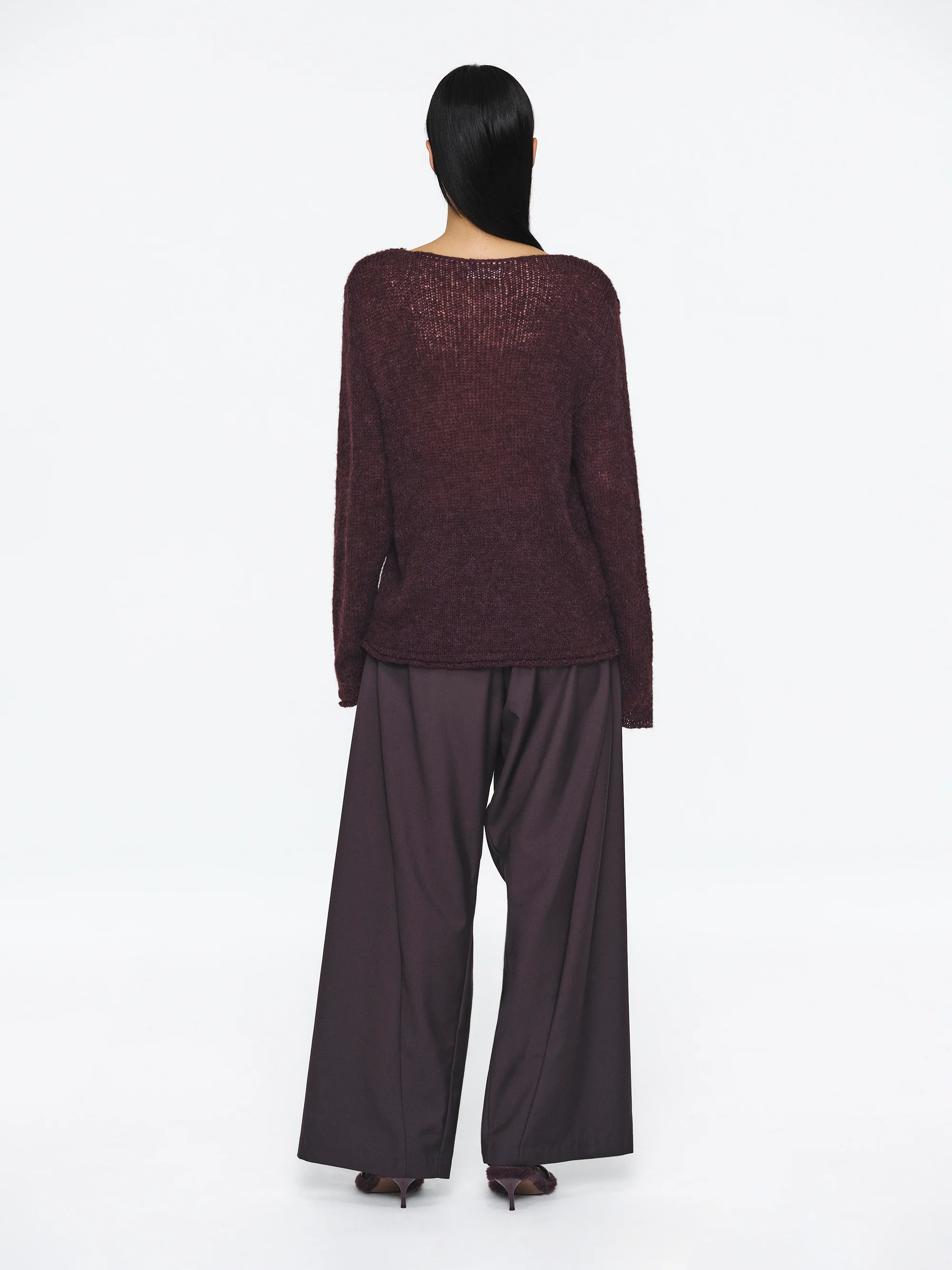 Scarf Collar Sweater, Wine - Image 4