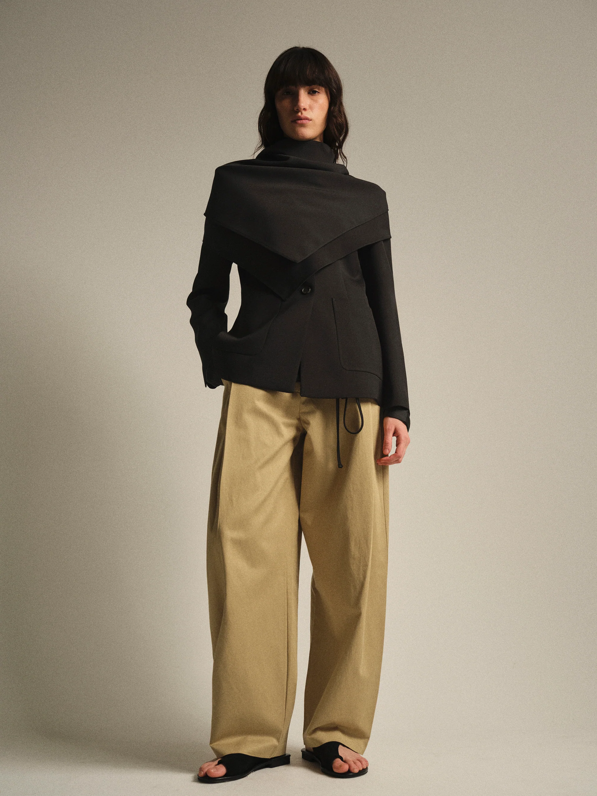 Scarf Collarless Blazer, Black - Image 3