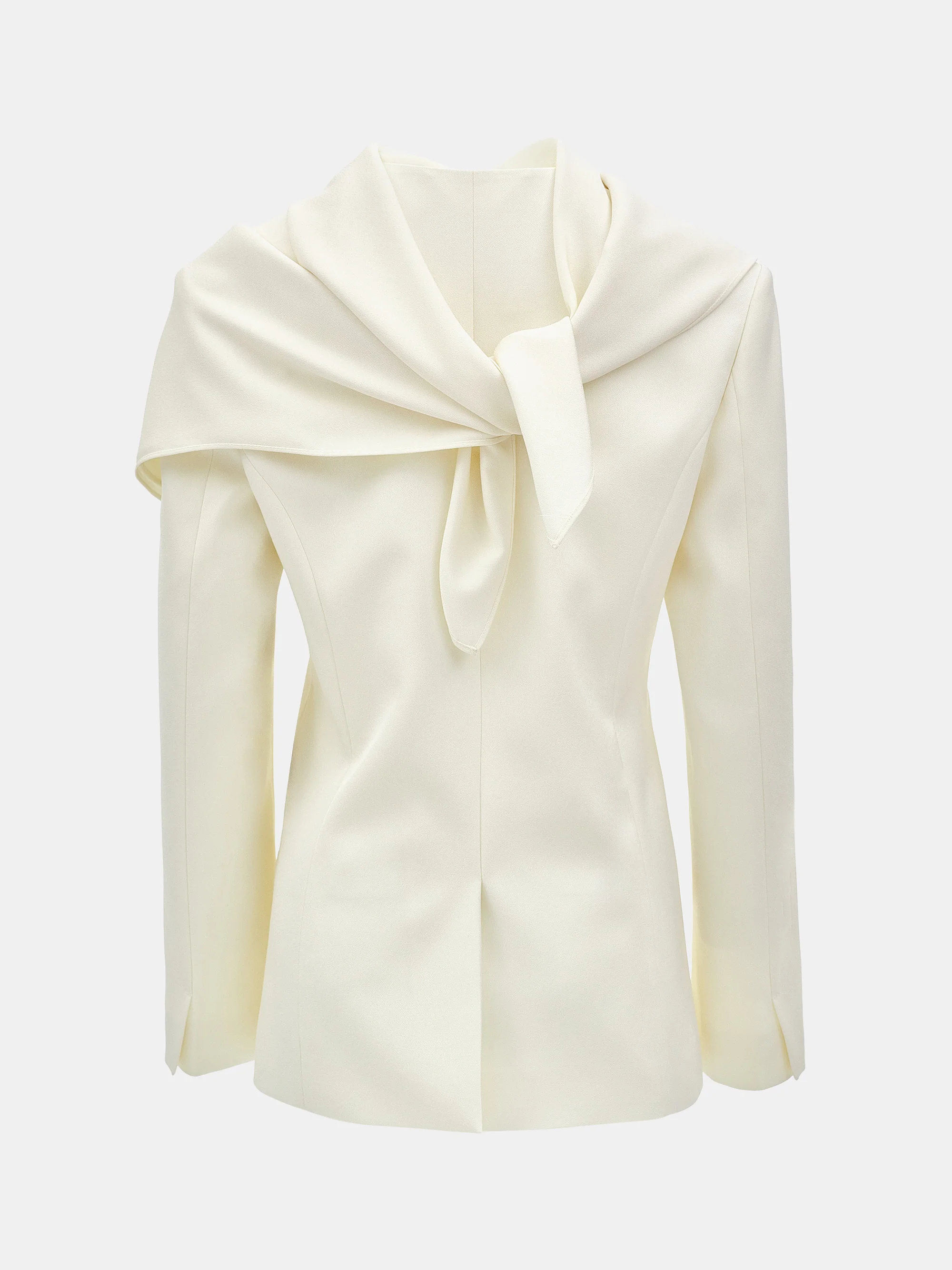 Scarf Collarless Blazer, Ivory - Image 6