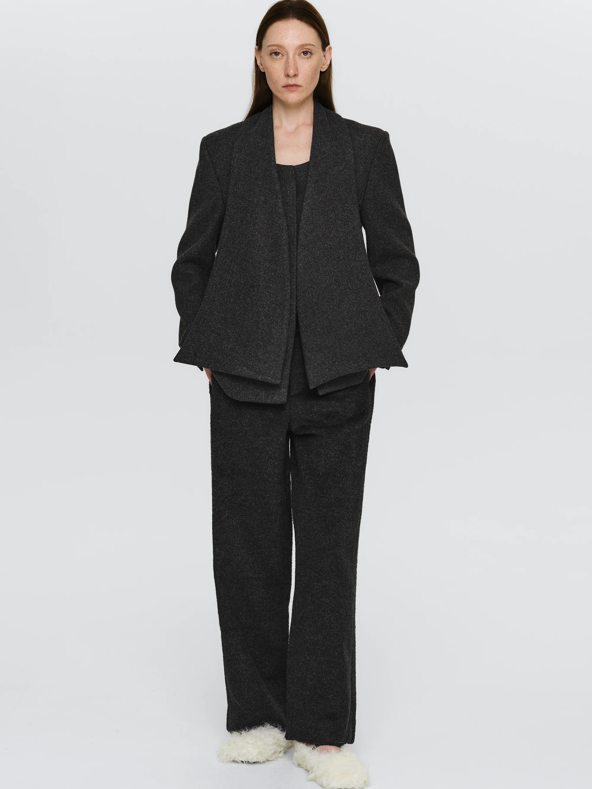 Scarf Lapel Blazer, Charcoal