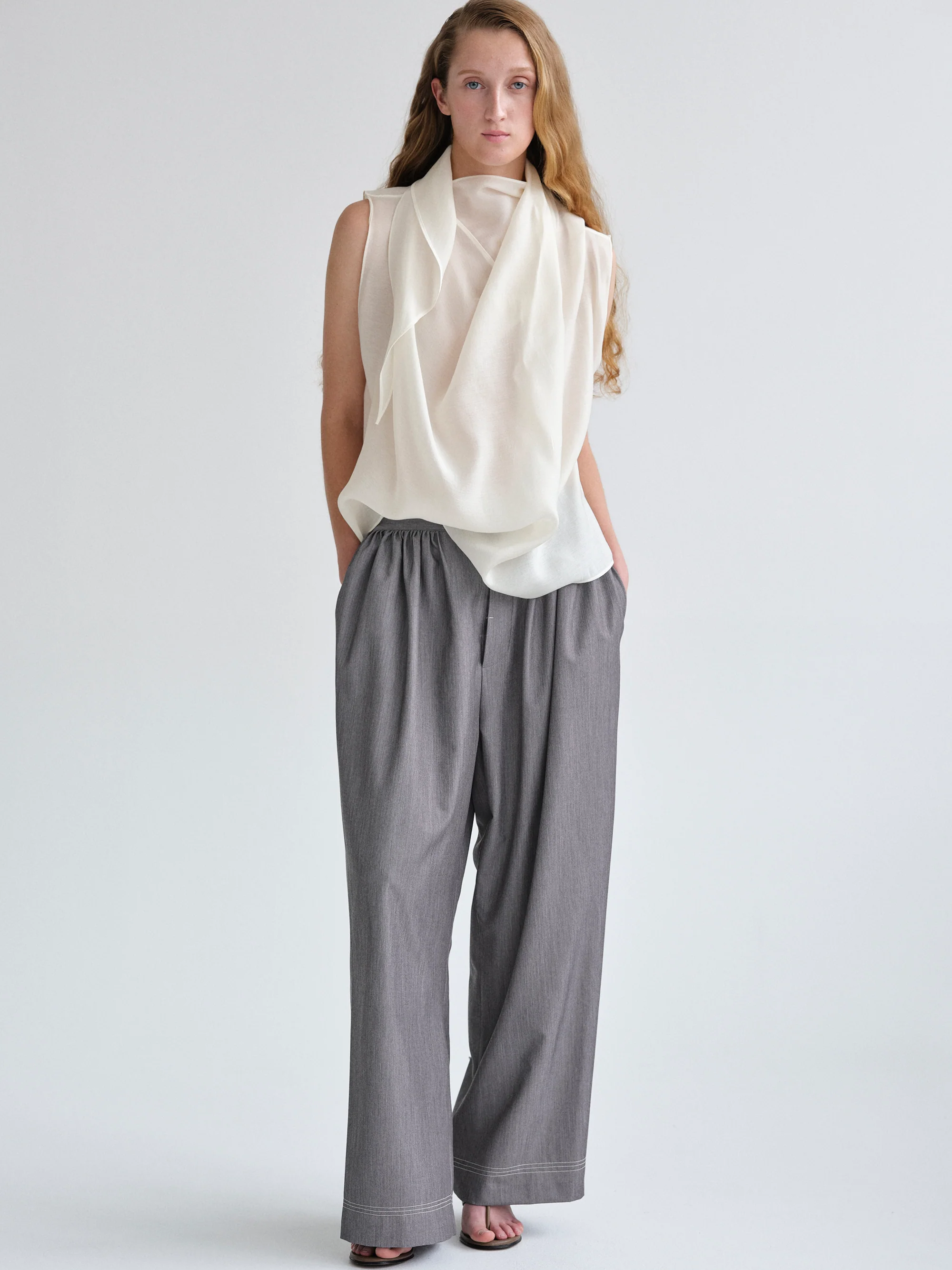 Scarf-Neck Blouse, White - Image 3
