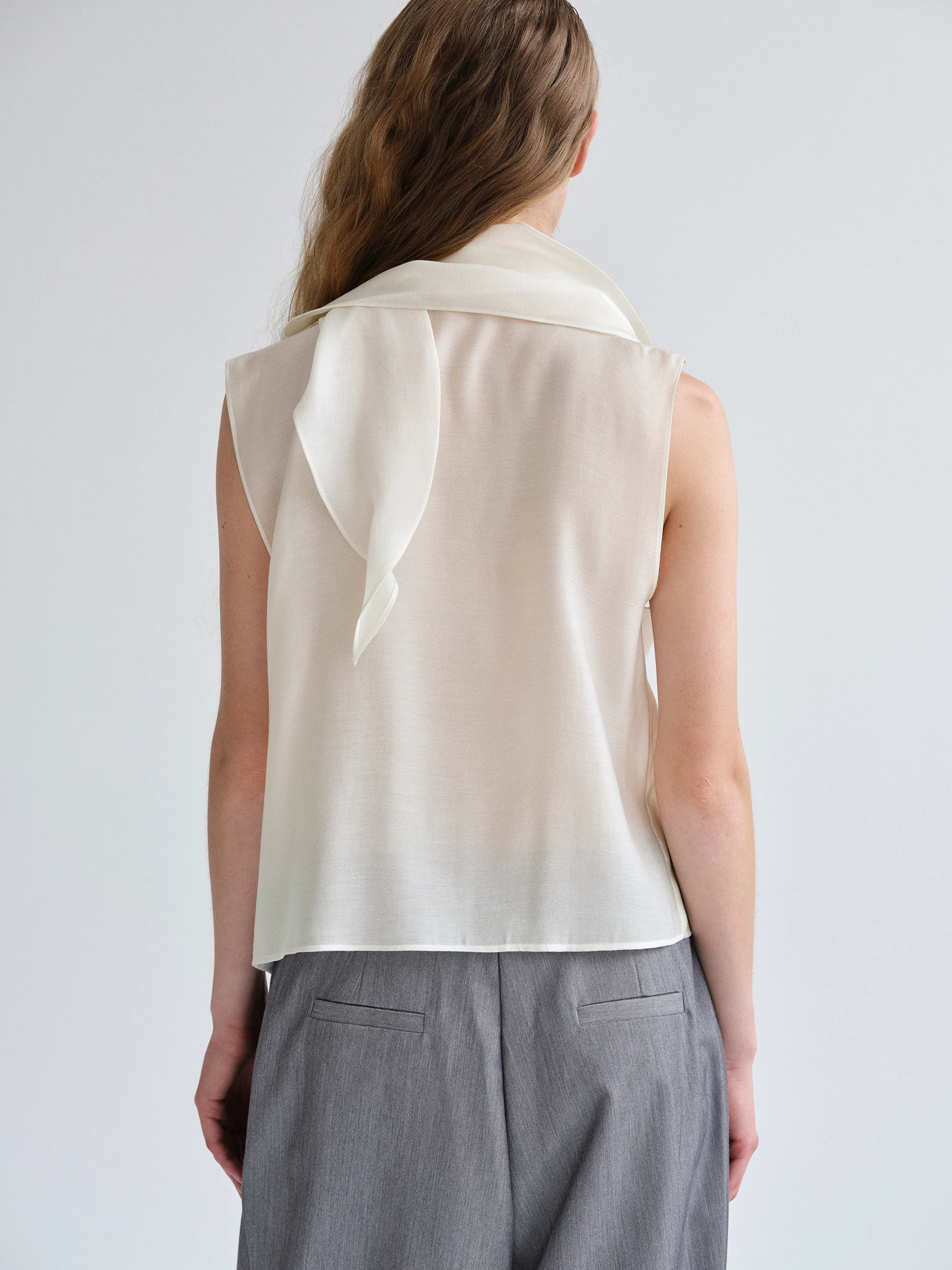 Scarf-Neck Blouse, White - Image 6