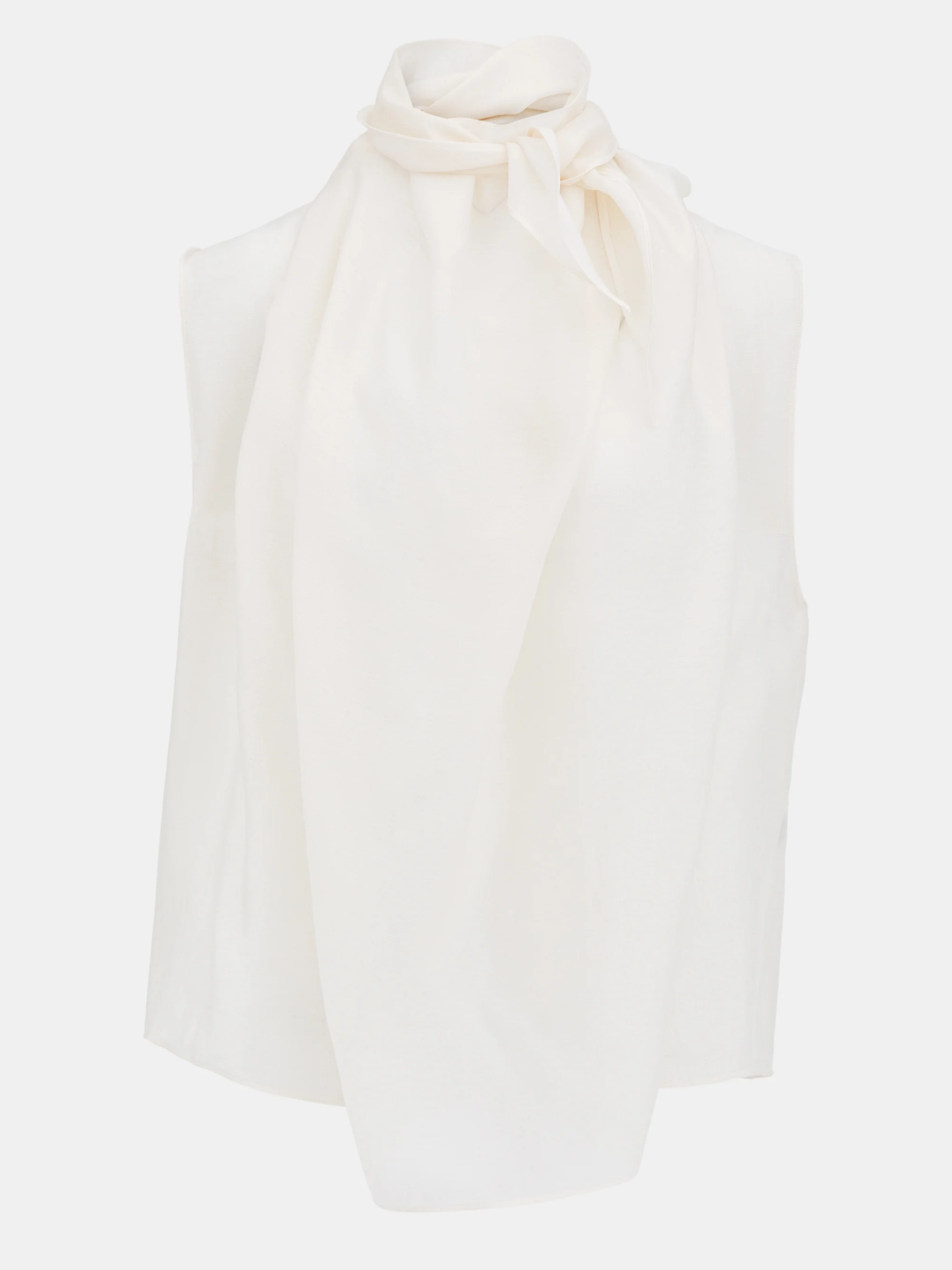 Scarf-Neck Blouse, White - Image 7