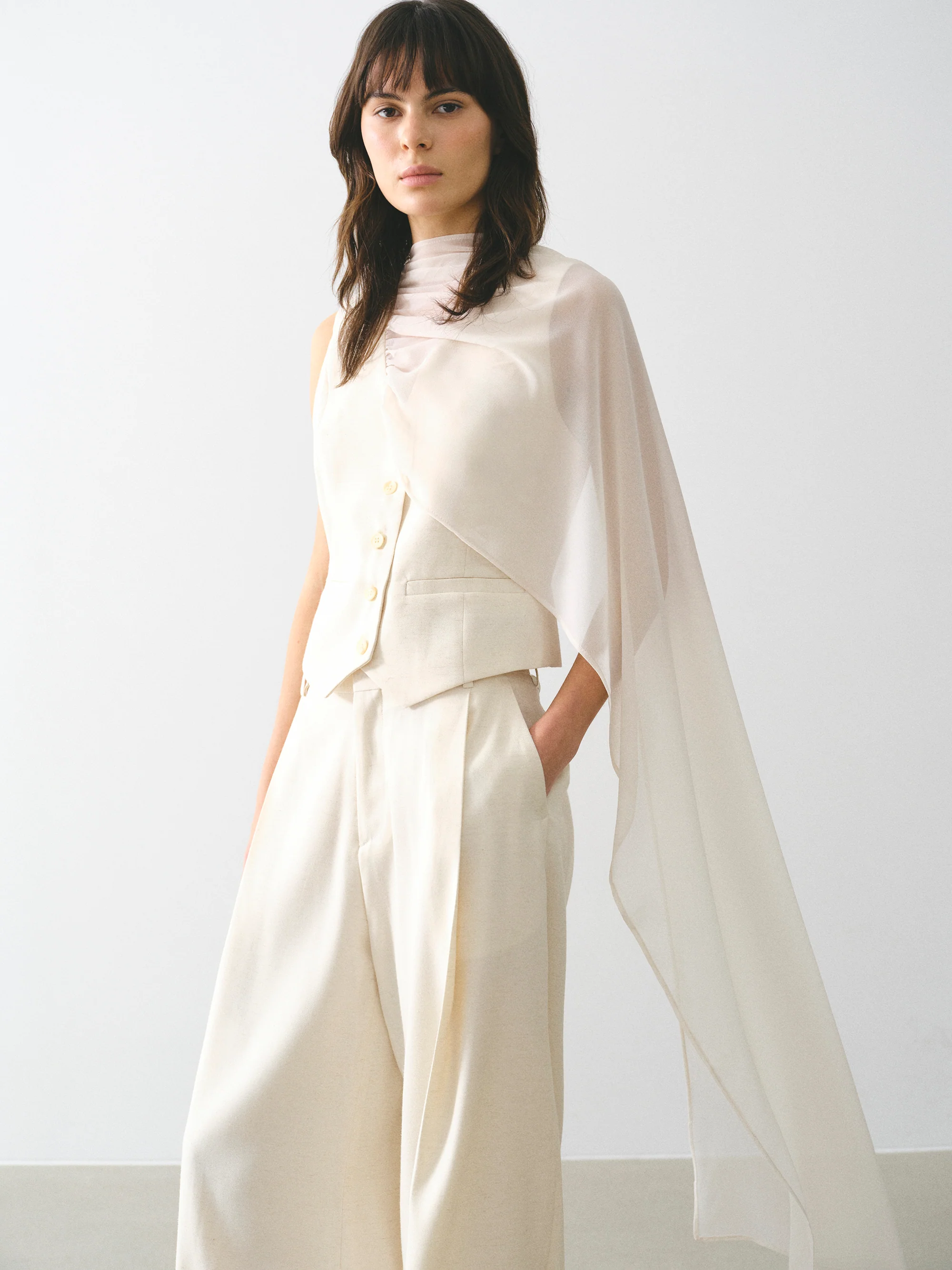 Scarf-Neck Waistcoat, Cream