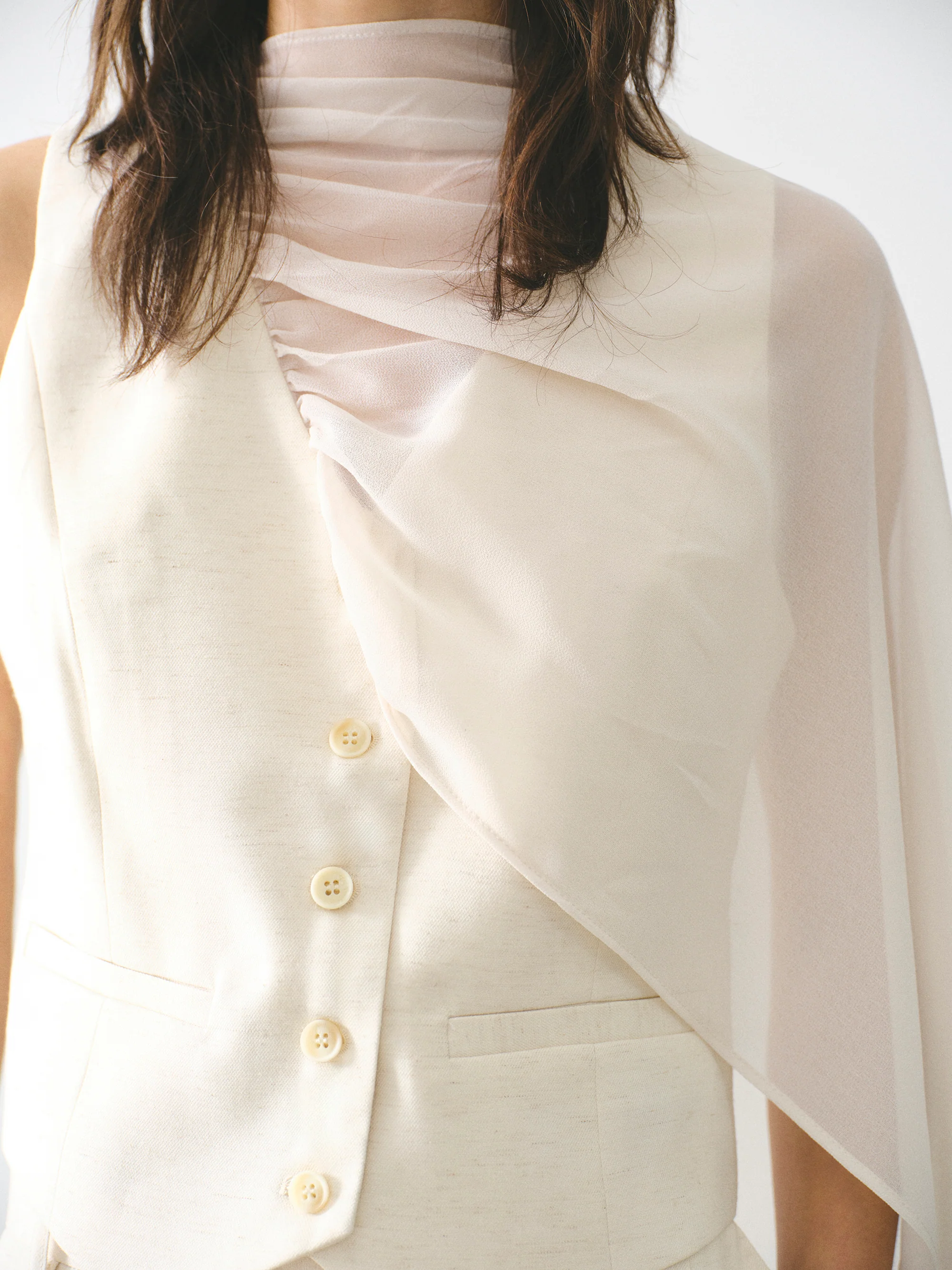 Scarf-Neck Waistcoat, Cream - Image 3