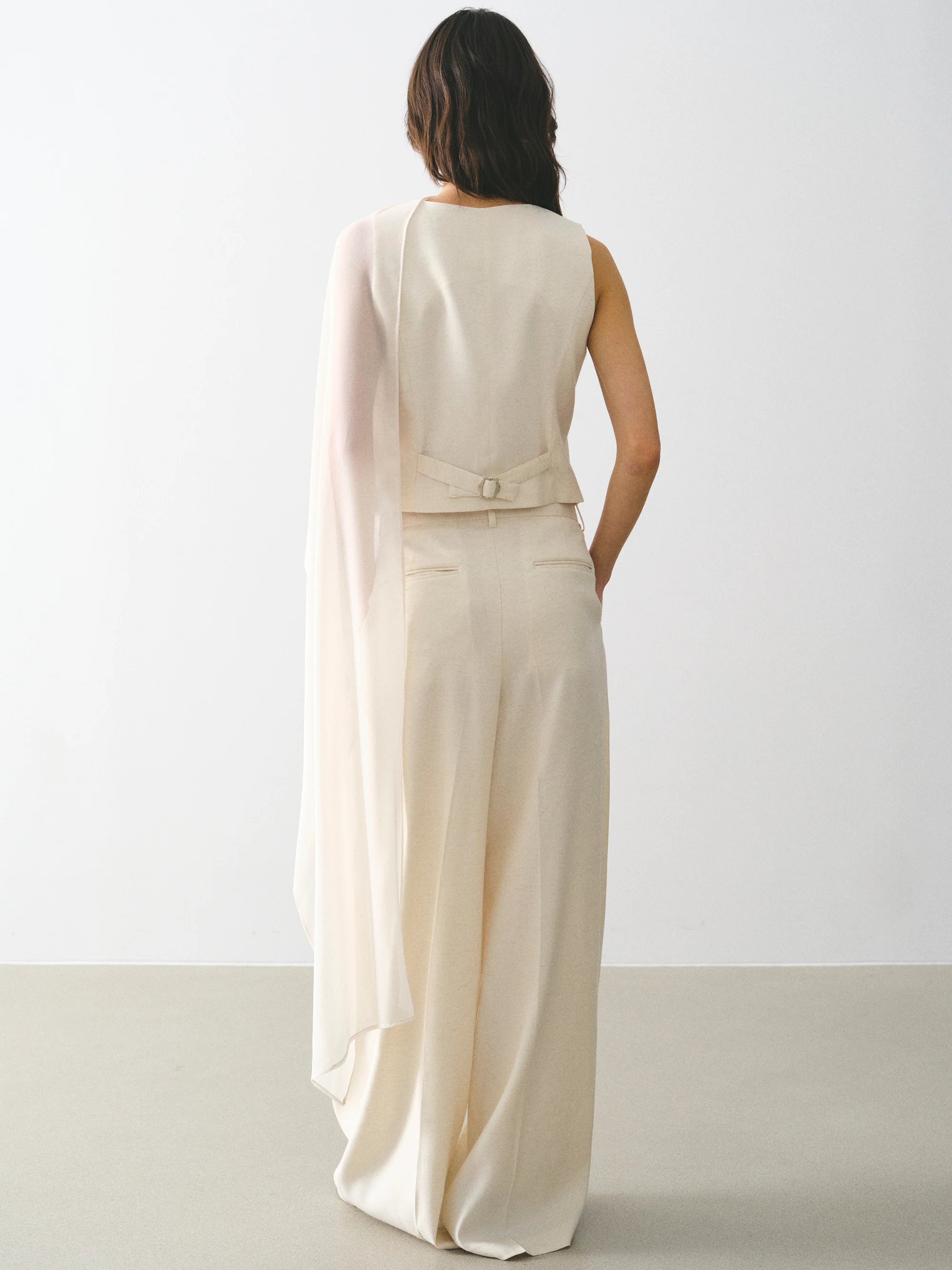 Scarf-Neck Waistcoat, Cream - Image 4