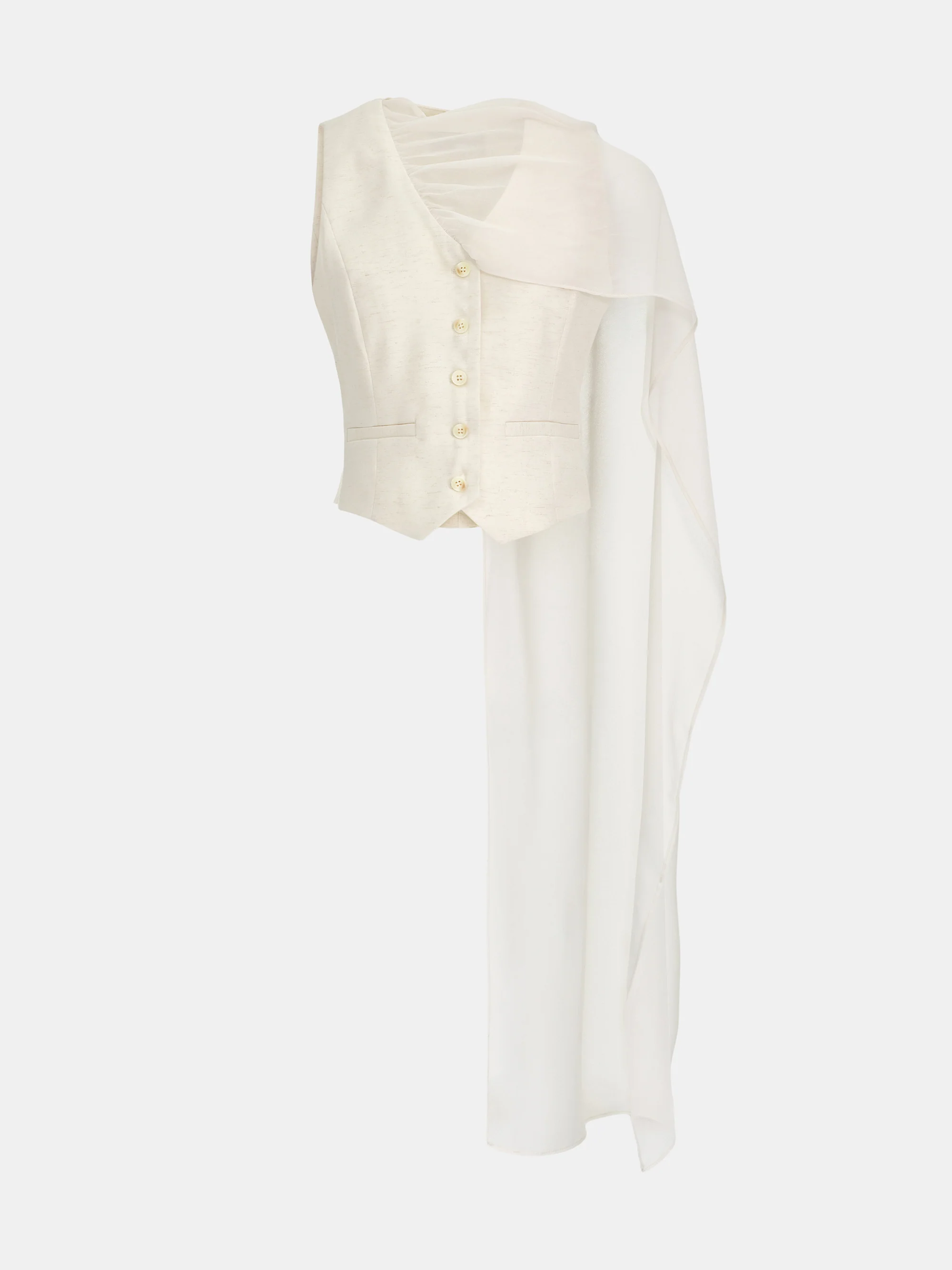 Scarf-Neck Waistcoat, Cream - Image 5