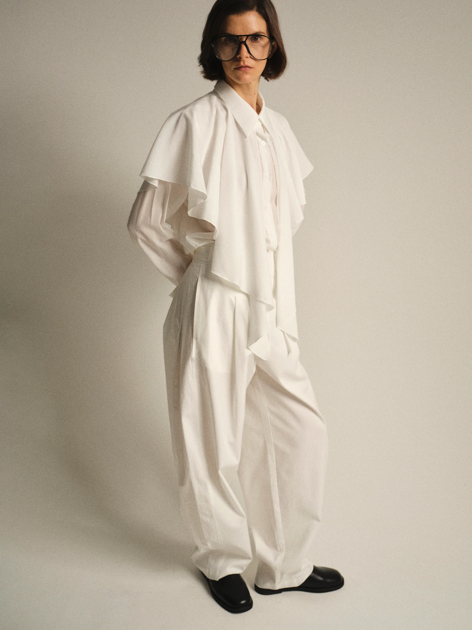 Scarf-Overlay Blouse, Ivory - Image 3